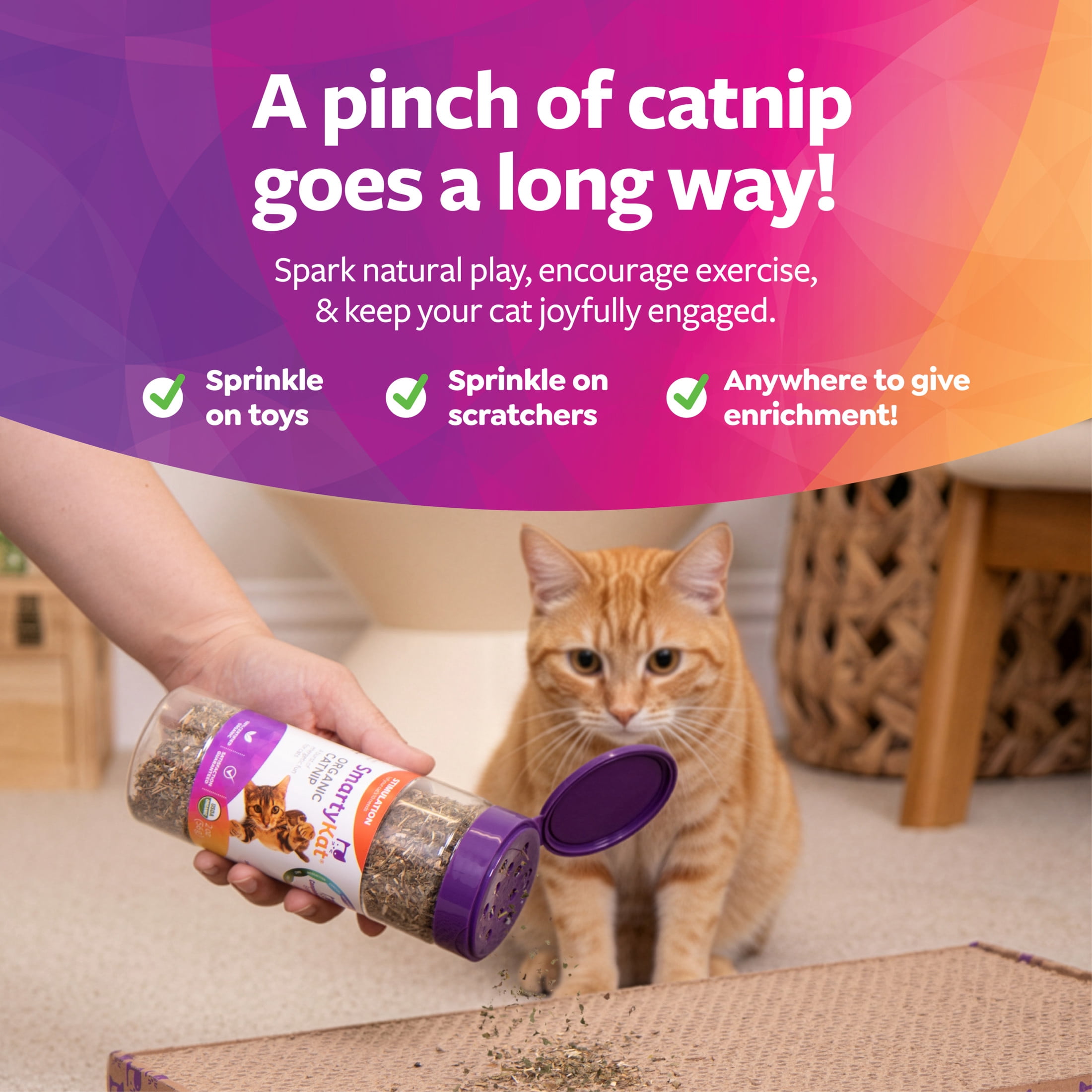 SmartyKat Organic Catnip for Cats, Premium Potent Herb for Playtime Stimulation (2 oz) 2ym5j