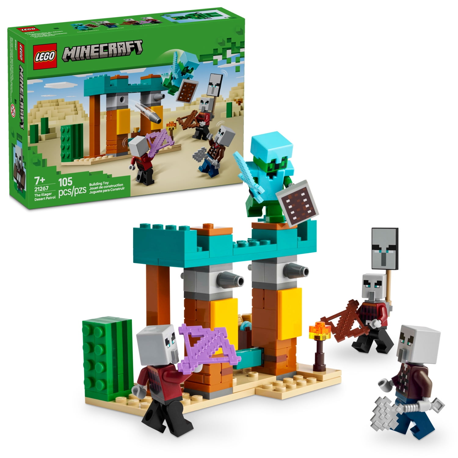 LEGO Minecraft The Illager Desert Patrol Building Set with 4 Action Figures (3 in. H x 4 in. W x 2 in. D) byk4z