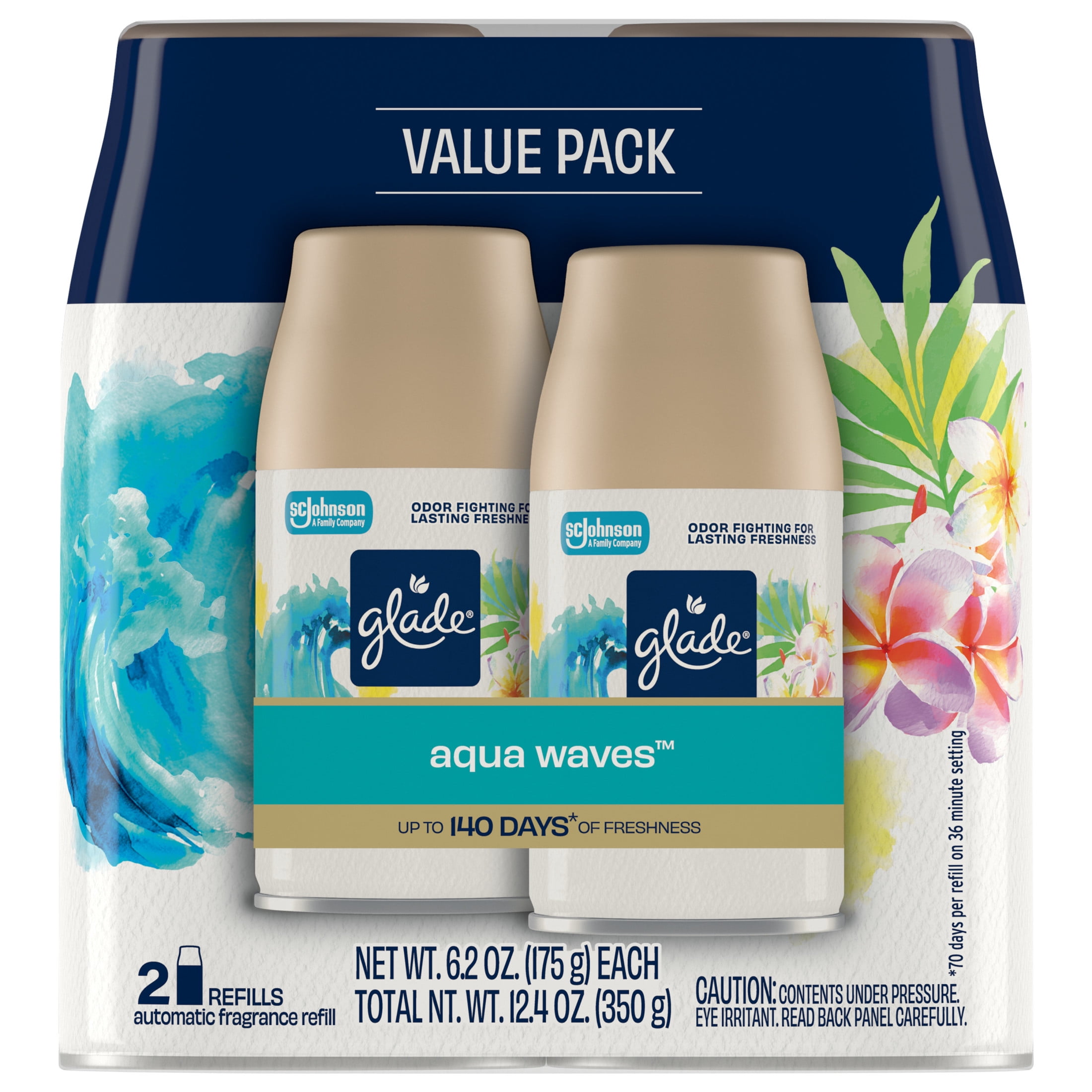 Glade Automatic Spray Air Freshener Refills, Essential Oil Infused Fragrance, Aqua Waves (6.2 oz, 2 Count) bqo1x