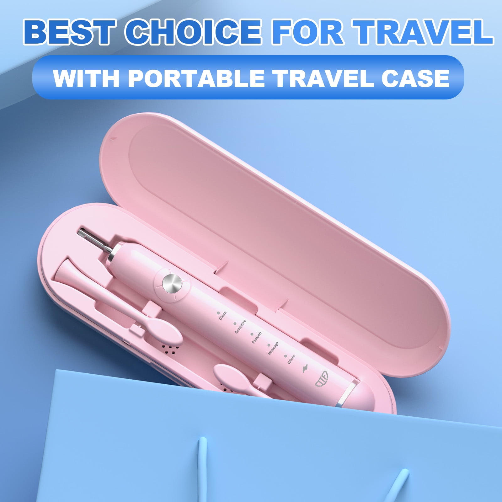 JTF Sonic Electric Toothbrush with Travel Case and 6 Brush Heads (Pink, 1 Pack) ez4fh