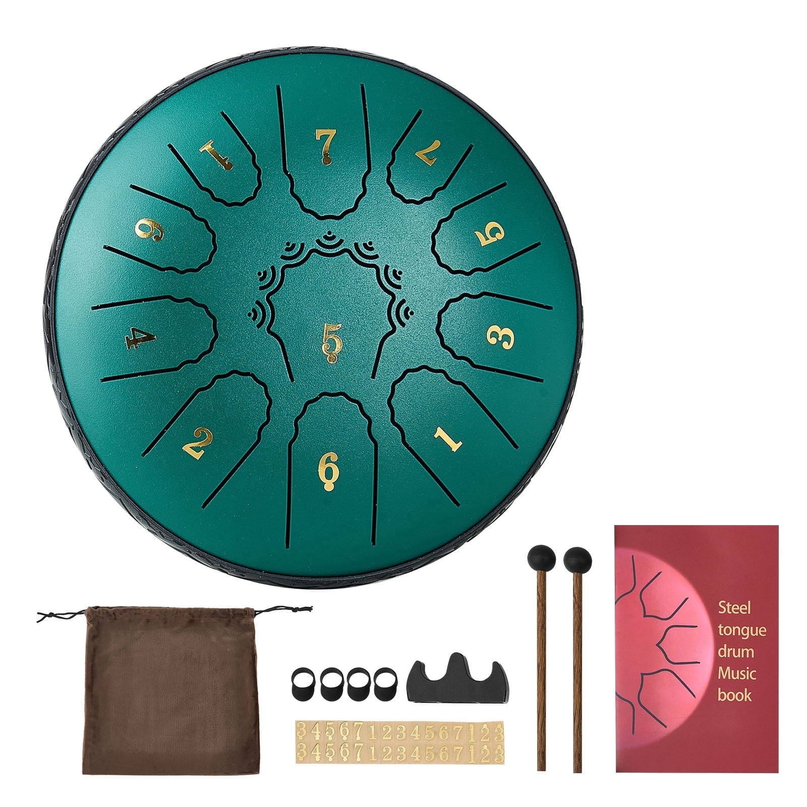 VEVOR Steel Tongue Drum, 11-Note Percussion Instrument for Meditation and Yoga (Green, 6 in) 7d9sf