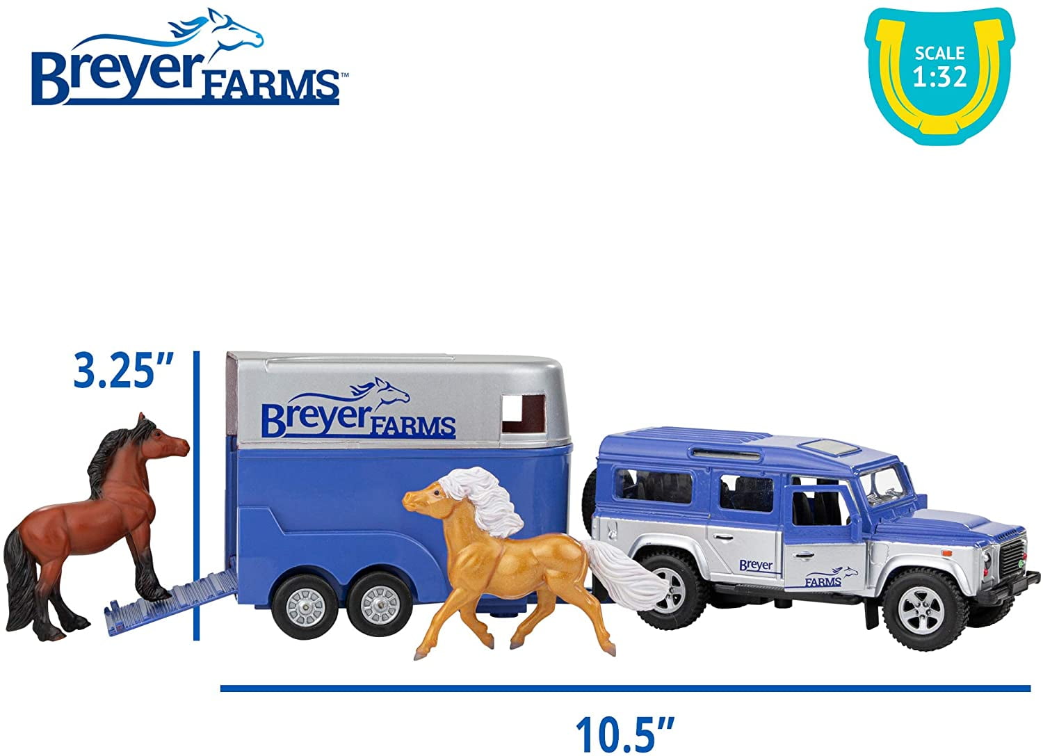 Breyer Farms Land Rover and Tag-a-Long Trailer Playset with 2 Stablemates Horses (Multi, 1:32 Scale) v5vrs