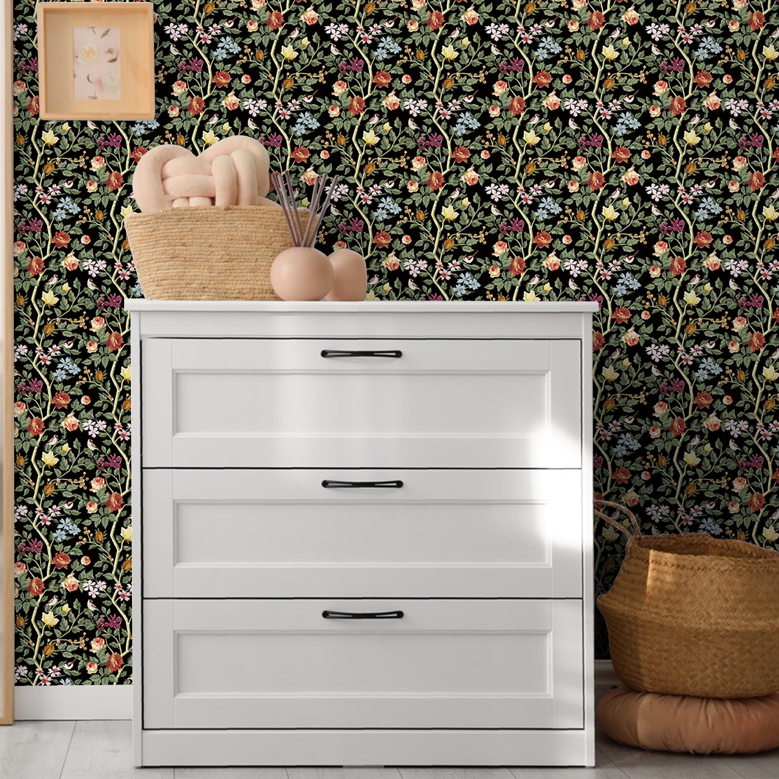UMIGGEE Floral Peel and Stick Wallpaper, Self-Adhesive Removable Contact Paper for Home Decor (Black, 17.7 in x 118 in) 4ukbq