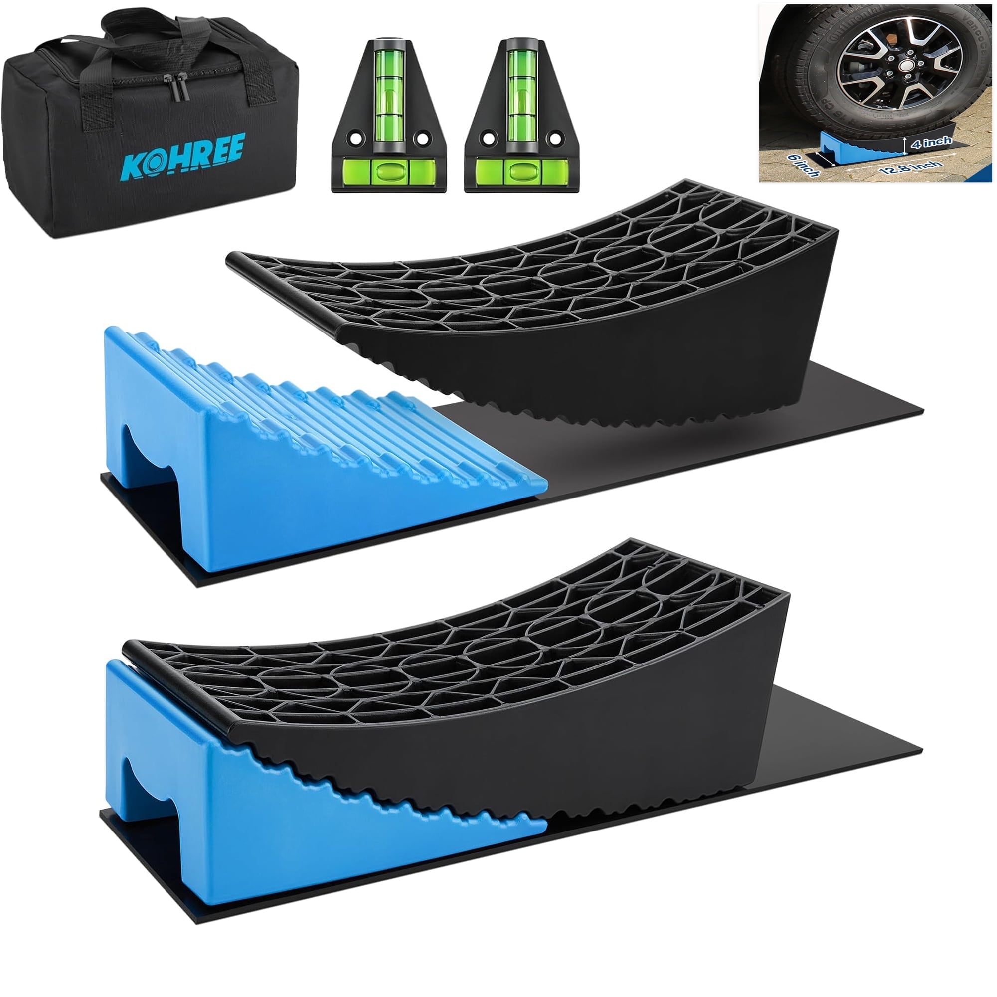 Kohree RV Camper Leveler Kit with Anti-Slip Mats and Spirit Levels (Blue, 2 Pack) 8x1sw