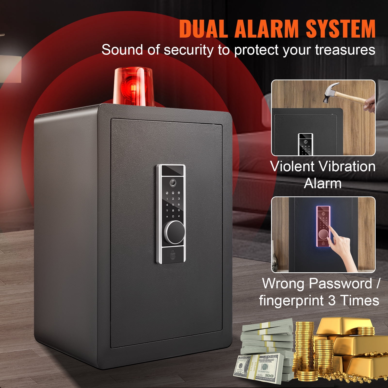 VEVOR Security Safe Box with Fingerprint Digital Keypad, Alloy Steel Home Safe for Valuables (Gold, 2.2 Cubic Feet) 5qkkj