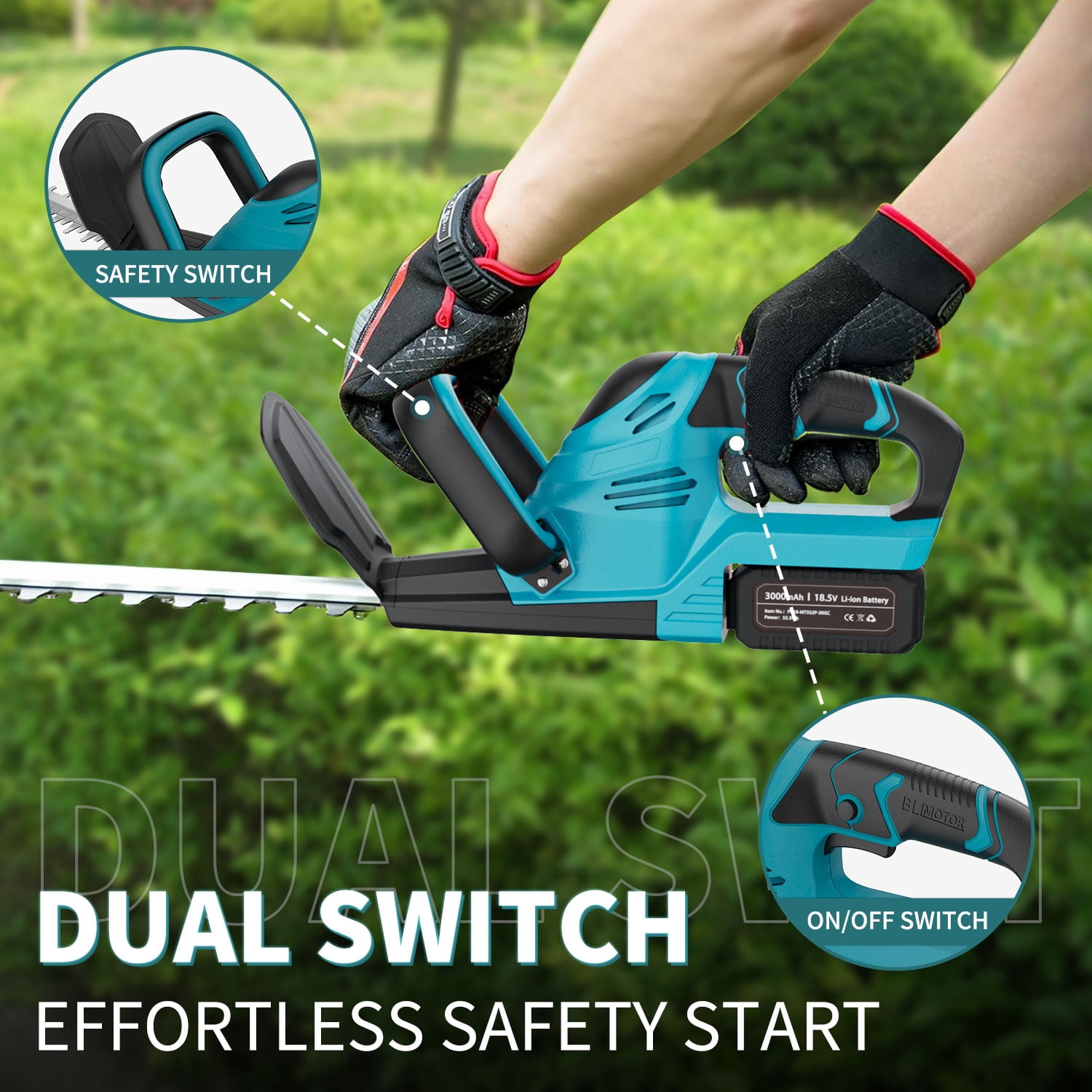 Foukus Cordless Hedge Trimmer, 1000W Electric Bush Cutter with 21 in Dual-Action Blades (6 lb) ce03b