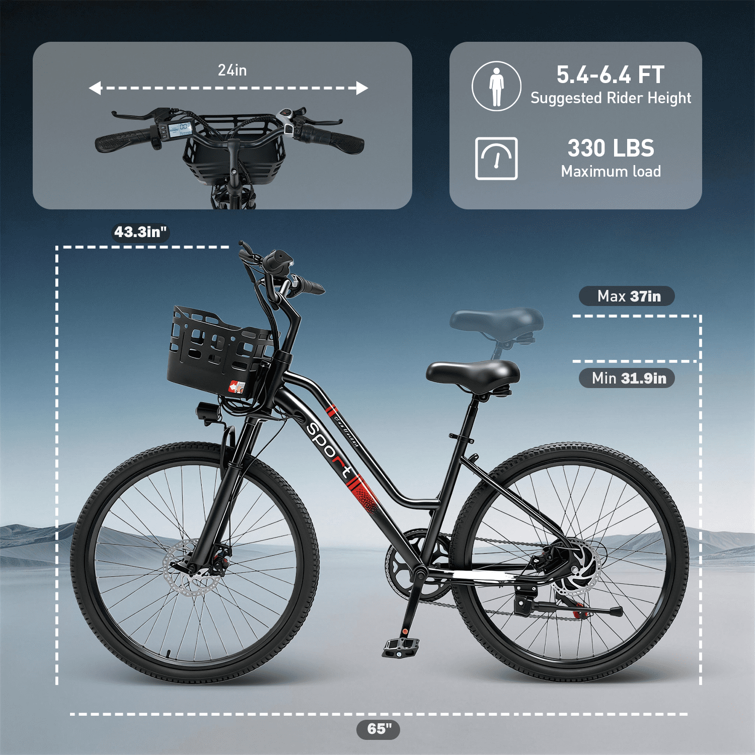 OwnGold Electric Bike for Adults, 750W Motor 25MPH Commuter Ebike with Basket (Black, 26 in) upoap