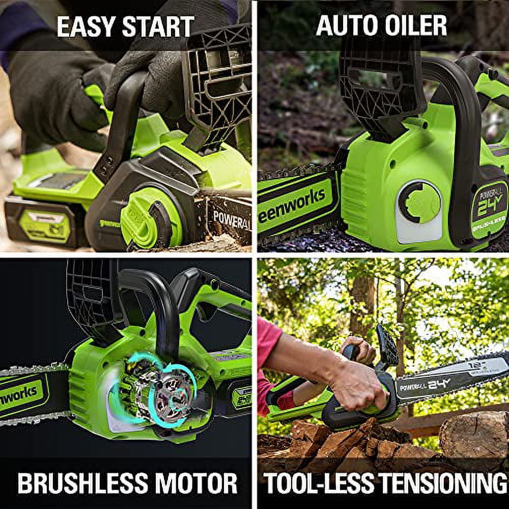 Greenworks 24V 12-inch Brushless Chainsaw Kit with 4.0 Ah Battery and Charger (Green, 12 in) zhkt3