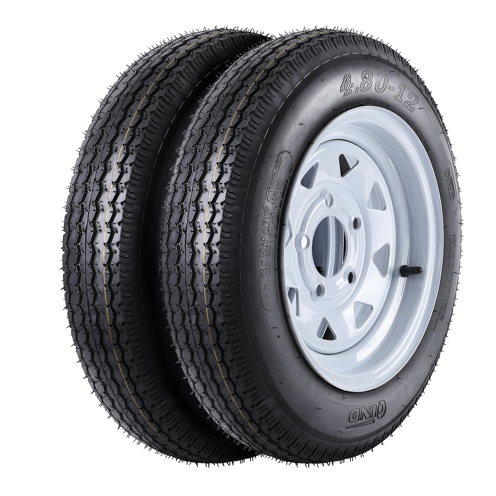 Telyswee 4.80-12 Trailer Tire and Rim Assembly (5 Lug on 4.5 in, Load Range C, 6PR, Set of 2) x3v6h