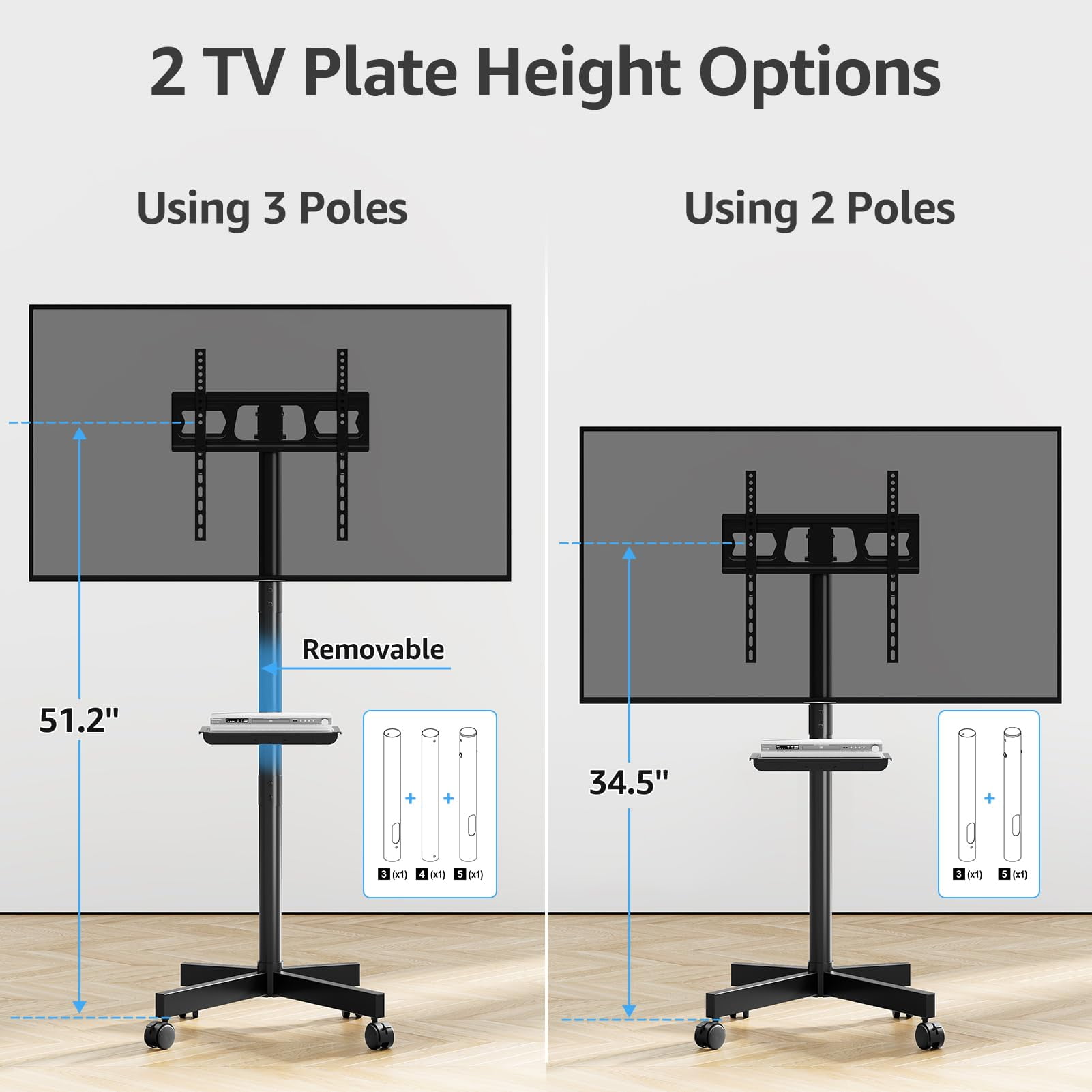 HOMOUNT Mobile TV Stand Rolling TV Cart for 24-60 in Screens (Black, 77 lb Capacity) uqjfn
