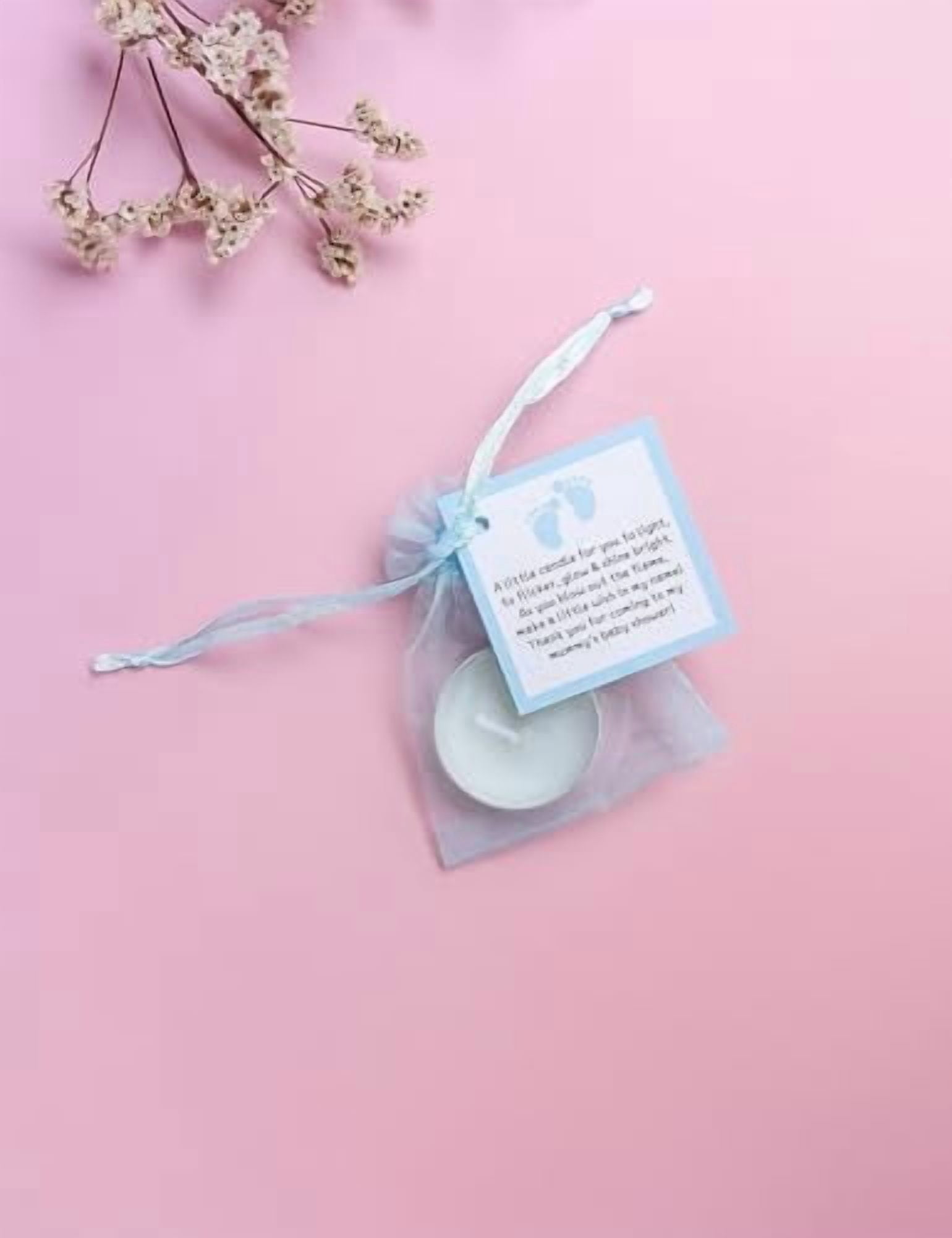 NIANAN Tea Light Candles Party Favor Set with Blessing Cards and Organza Bags (Blue, 50 Pack) vdun4