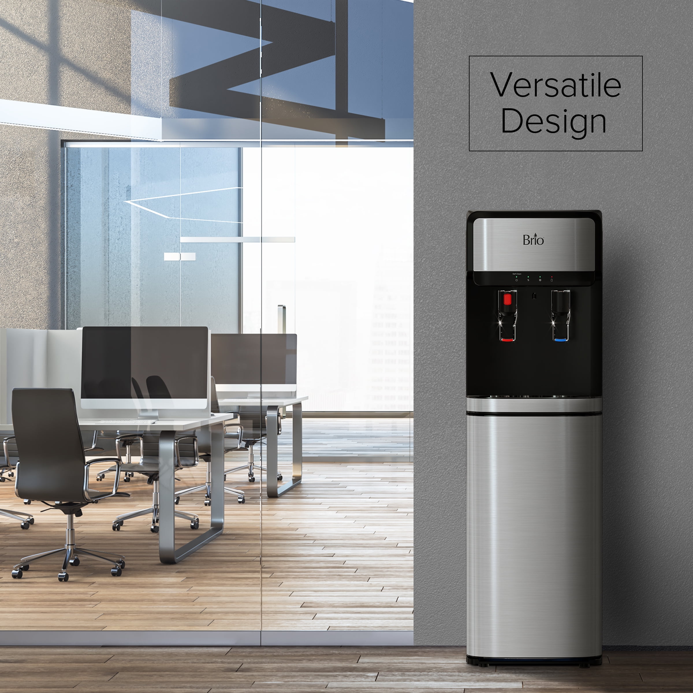 Brio Bottom Load Water Cooler Dispenser with Self-Cleaning Ozone and Paddle Dispensing (Silver, 41.1 in H x 12.1 in W x 15.6 in D) e5q1g
