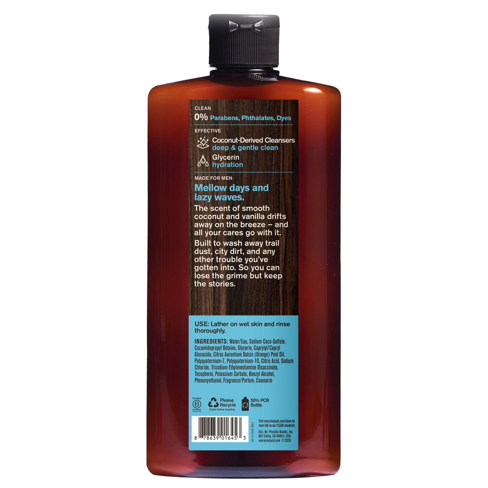 Every Man Jack Hydrating Body Wash, Coconut and Vanilla Scent, Naturally Derived Formula (16.9 fl oz) 3bgpt