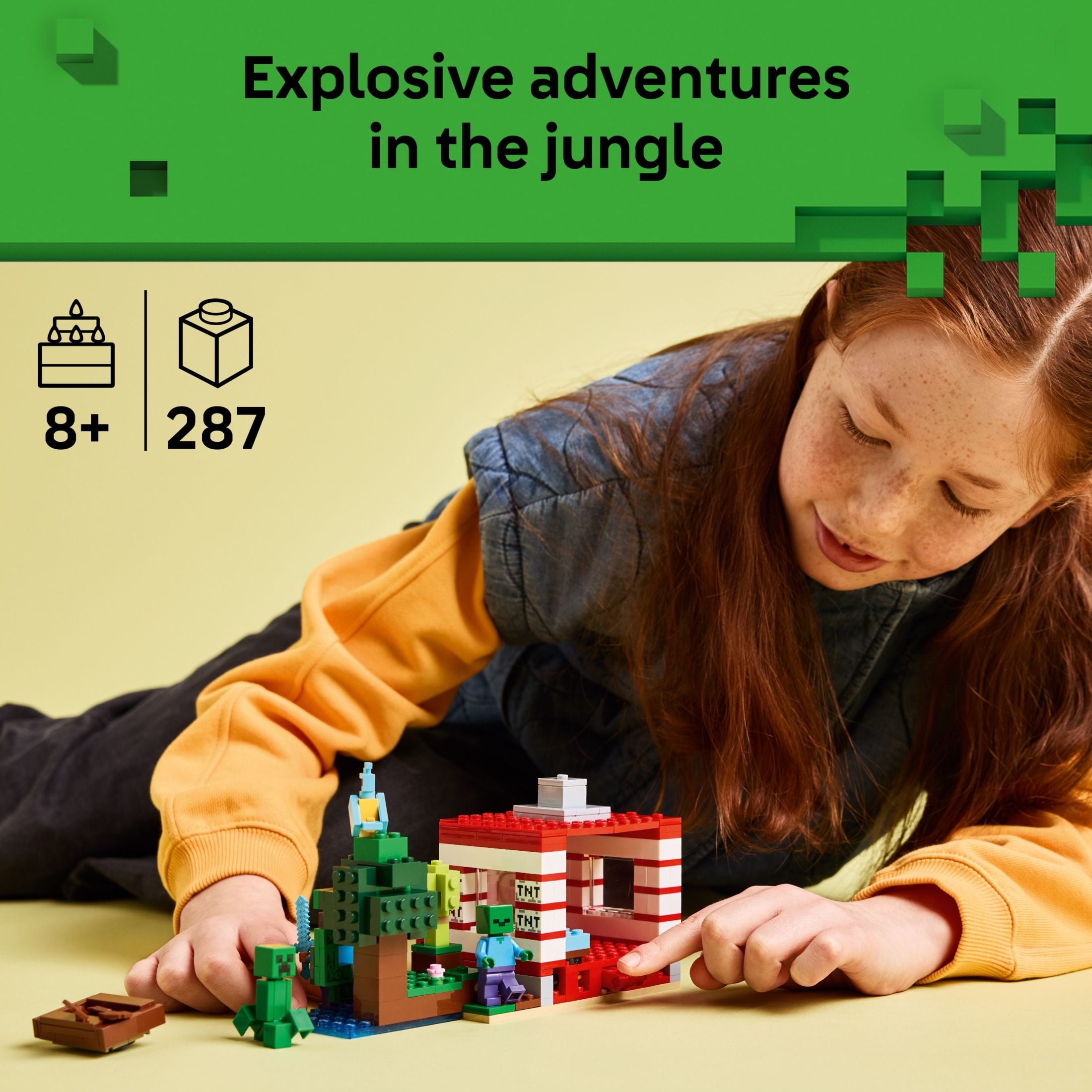 LEGO Minecraft The TNT Jungle House Building Set with Steve and Creeper Minifigures (287 Pieces) 90yzg