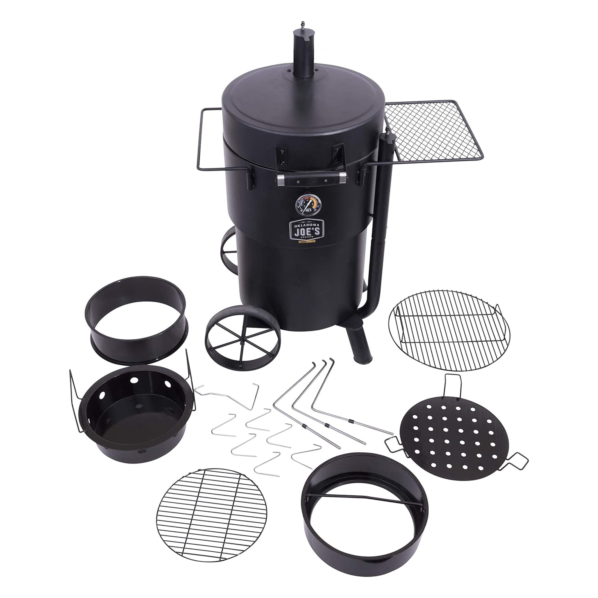 Oklahoma Joe's Bronco Drum Smoker, Heavy-Duty Offset Charcoal Grill with 630 sq in Cooking Surface (Black, 136.6 lb) hf4ap