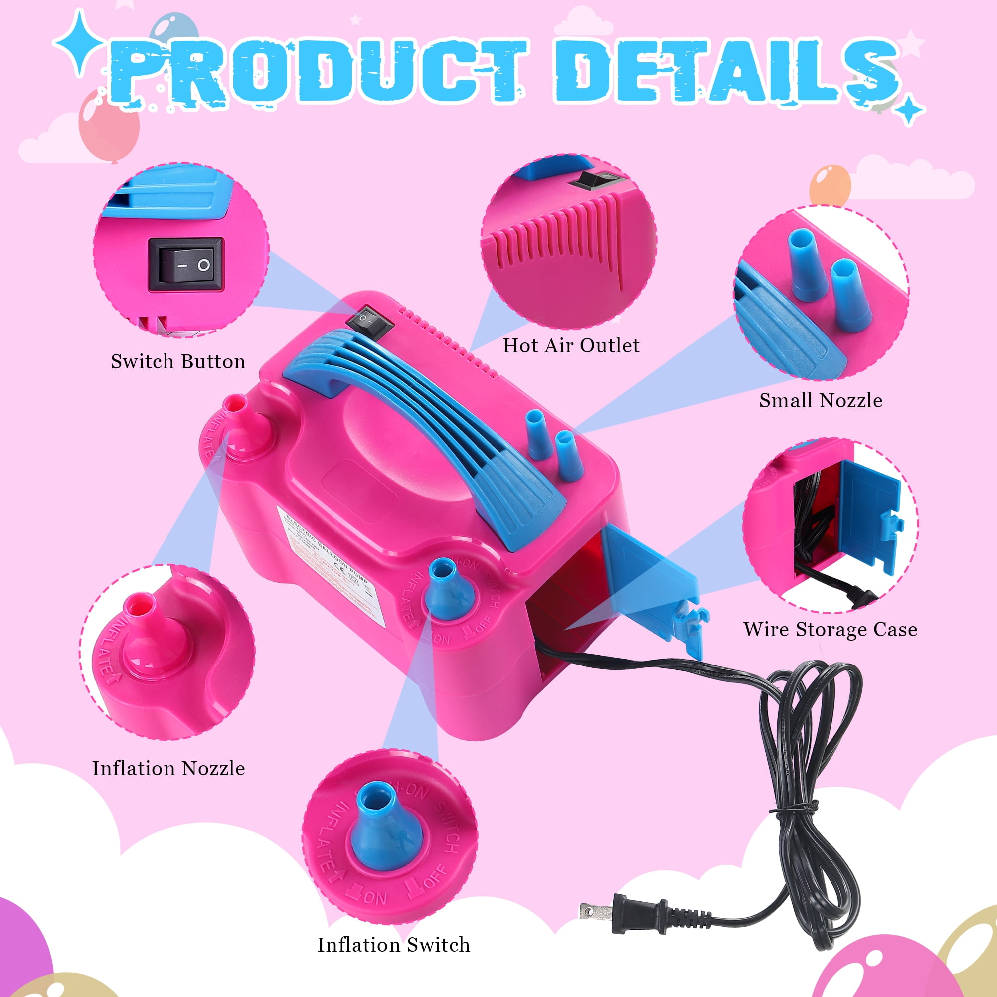 Qunler Electric Balloon Pump, Dual Nozzle Air Inflator for Party Decorations (Rose Red) edy5r