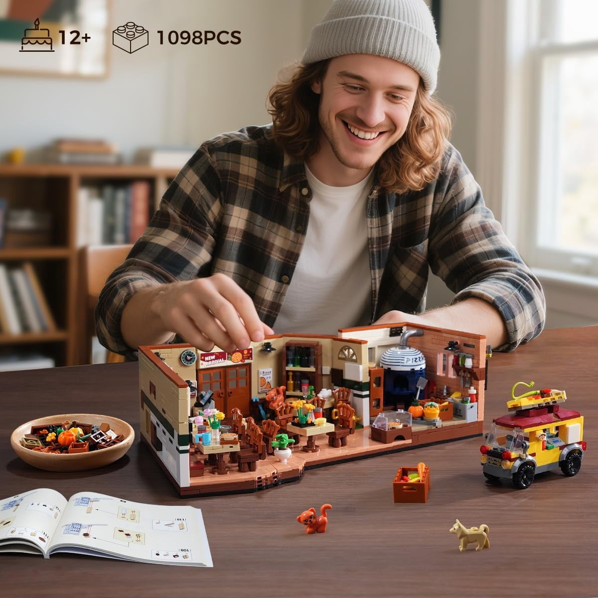 TERRAMUS City Street Pizza Restaurant Building Set with LED Lights (1098 Pieces) vnesn