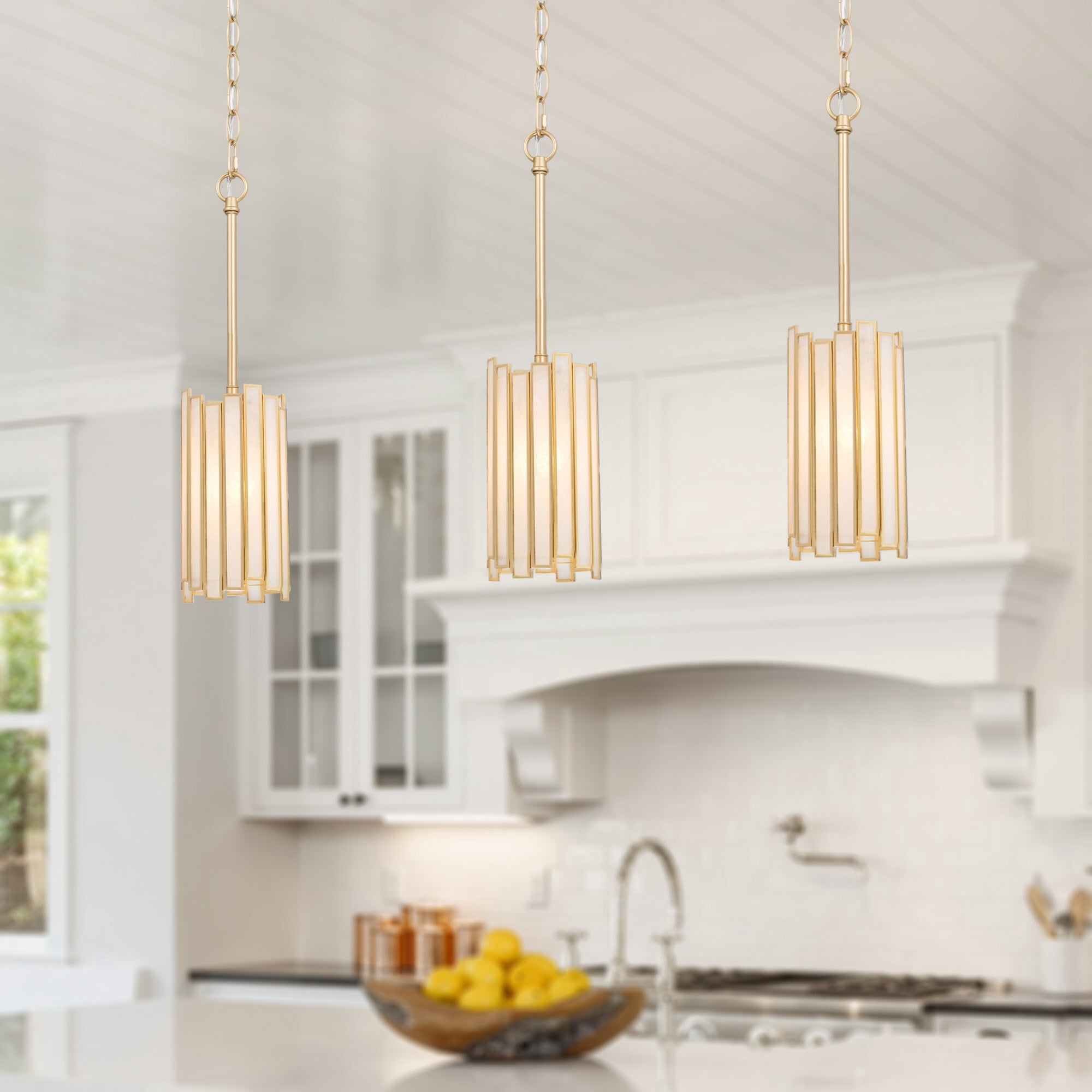 LNC Art-Glass Cylinder Mini Pendant Light, Adjustable Modern Hanging Fixture for Kitchen Island (Gold, 4.3 in) qb273