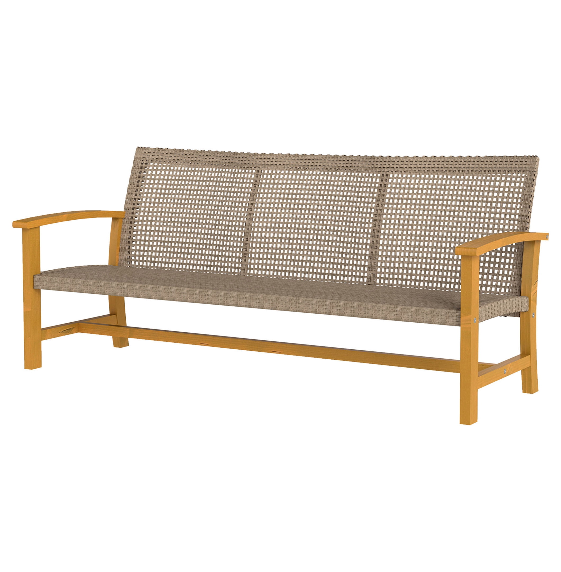 TeuheJ 3-Seat Wicker Outdoor Sofa, All-Weather Patio Couch with Acacia Wood Accents (Brown, 1000 lb Capacity) ee5pg
