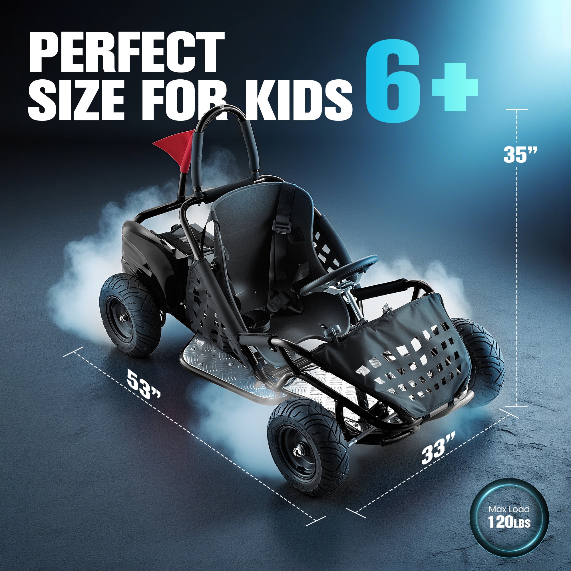 QEASET Electric Go-Kart 1000W Brushless Motor with 3-Speed Control and Hydraulic Disc Brakes (Black, 13 in Tires) vh0rv
