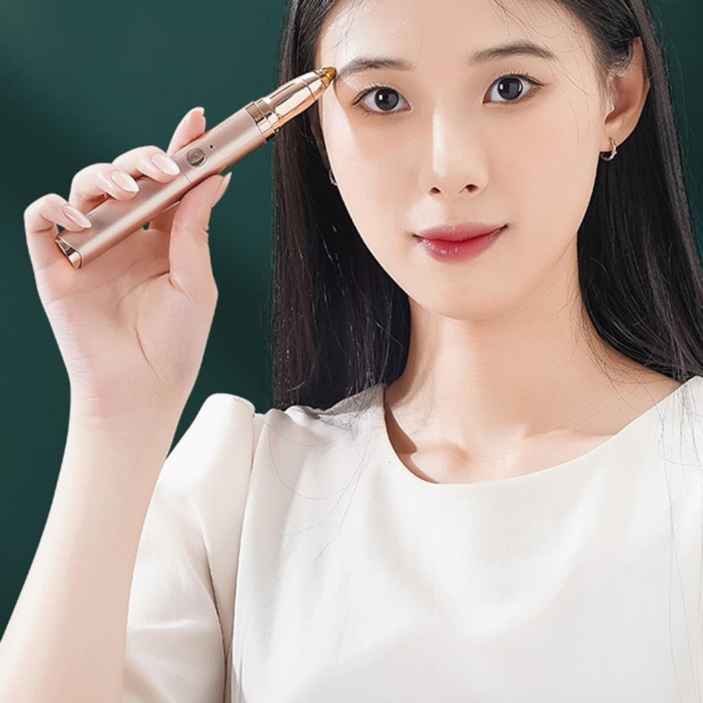 Necvior 2-in-1 Electric Eyebrow Trimmer and Heated Eyelash Curler, Precision Facial Hair Remover (Gold) l3n2t