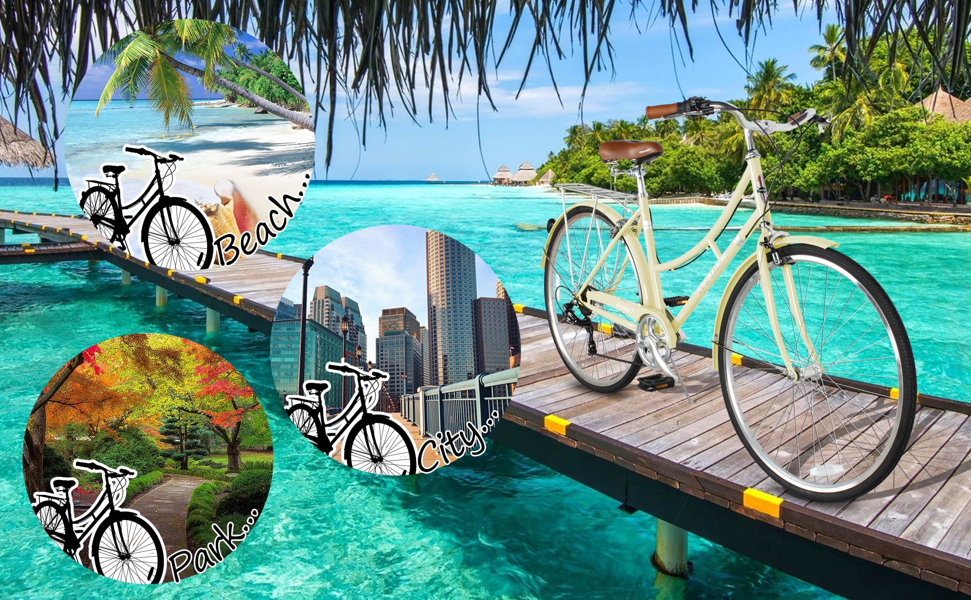 Tracer Osaka Hybrid City Bike for Women, Shimano 7-Speed Commuter Bicycle with Steel Frame (Vanilla, 19 in Frame) jpprd