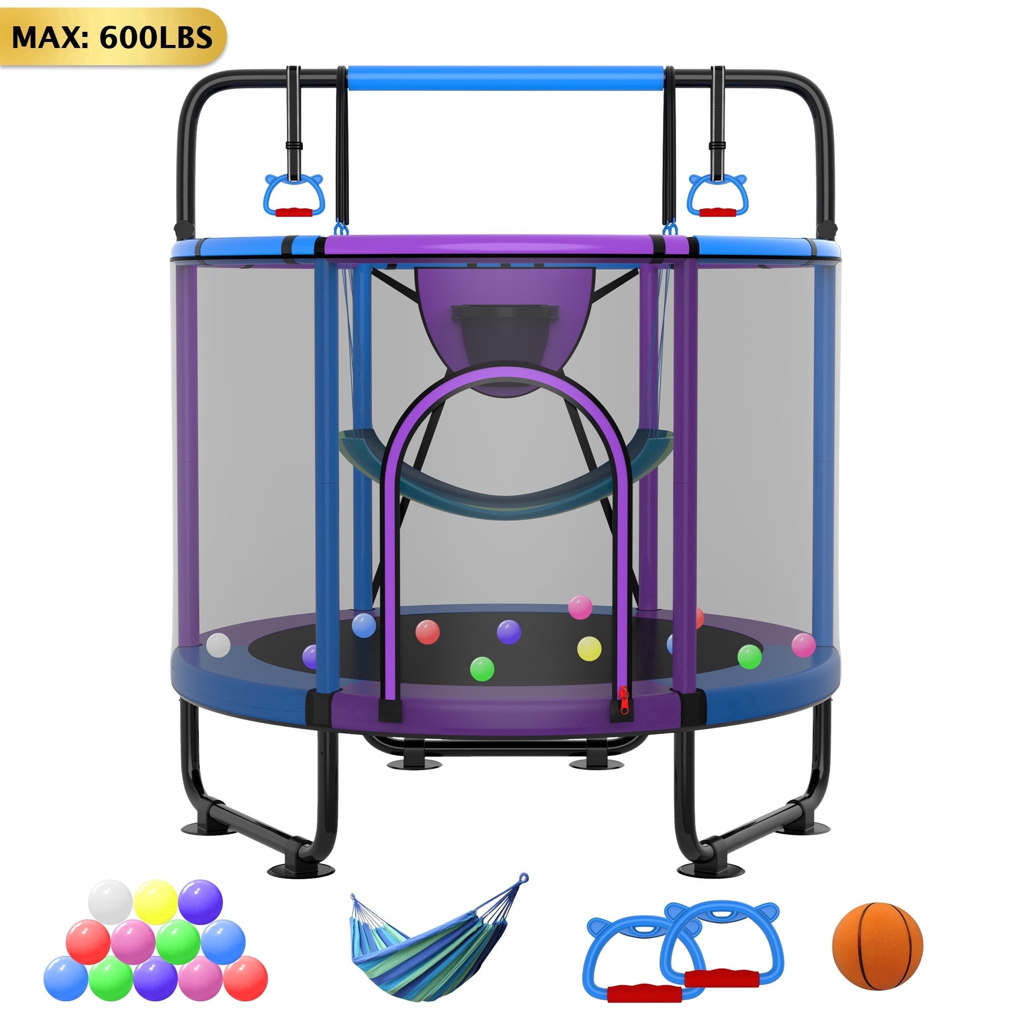 Cochan Kids Trampoline with Enclosure Net and Adjustable Gymnastics Bar (Blue, 5 ft) sq8dr