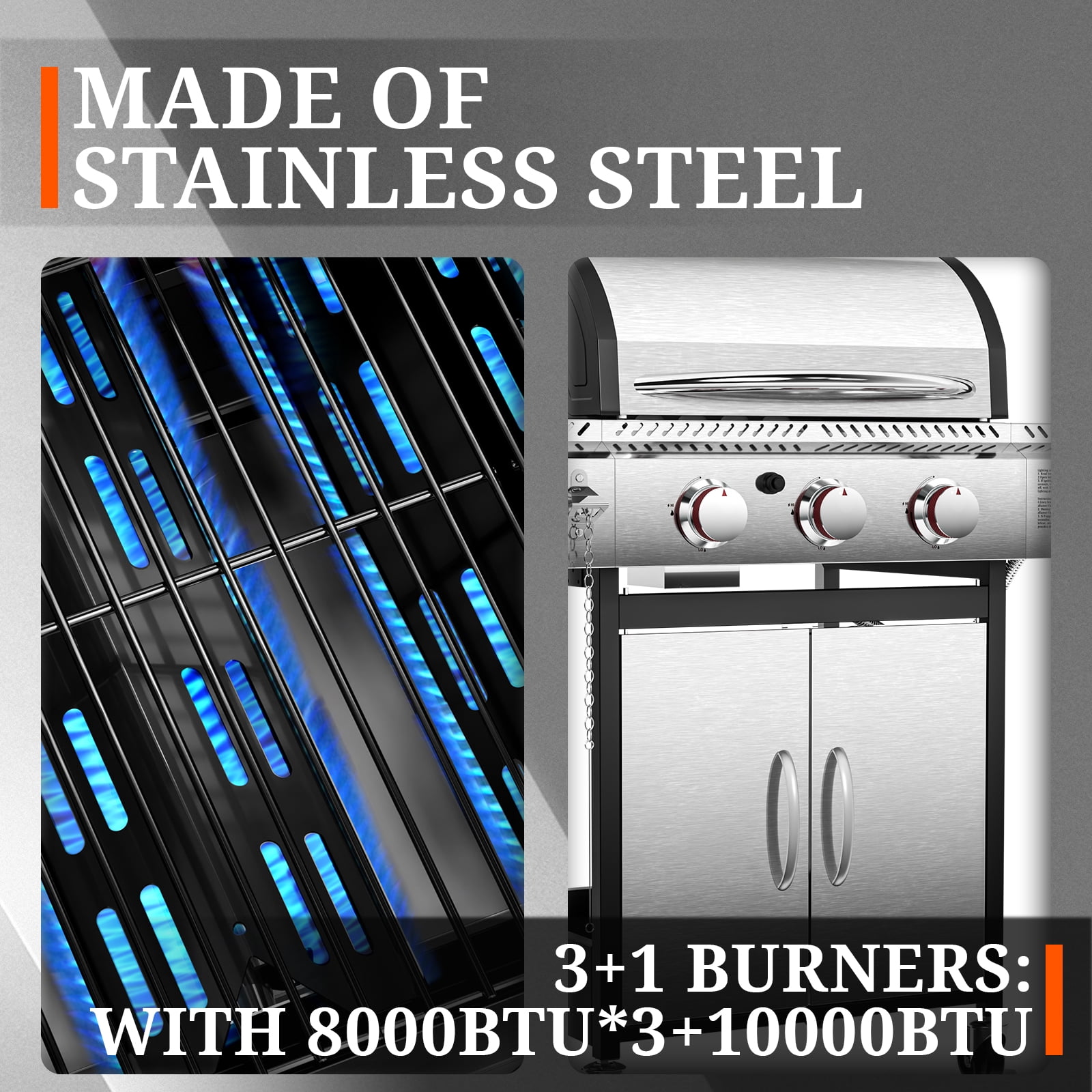 FREE VILLAGE 3-Burner Propane Gas Grill with Side Burner (34,000 BTU, Stainless Steel) ht3wf