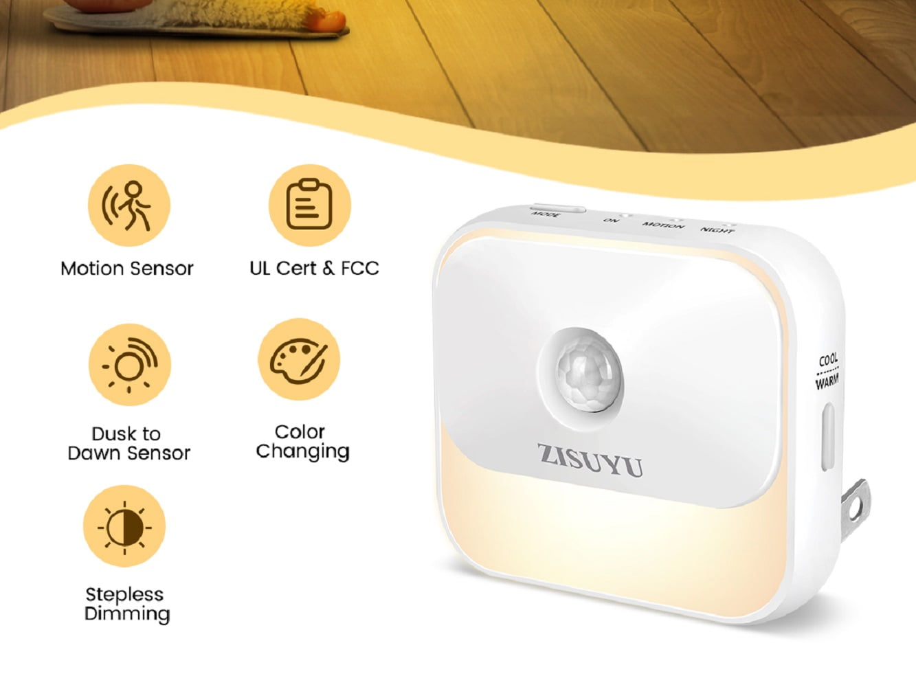 ZISUYU Dimmable Motion Sensor LED Night Light with 3 Lighting Modes (White, 2-Pack) zic0j