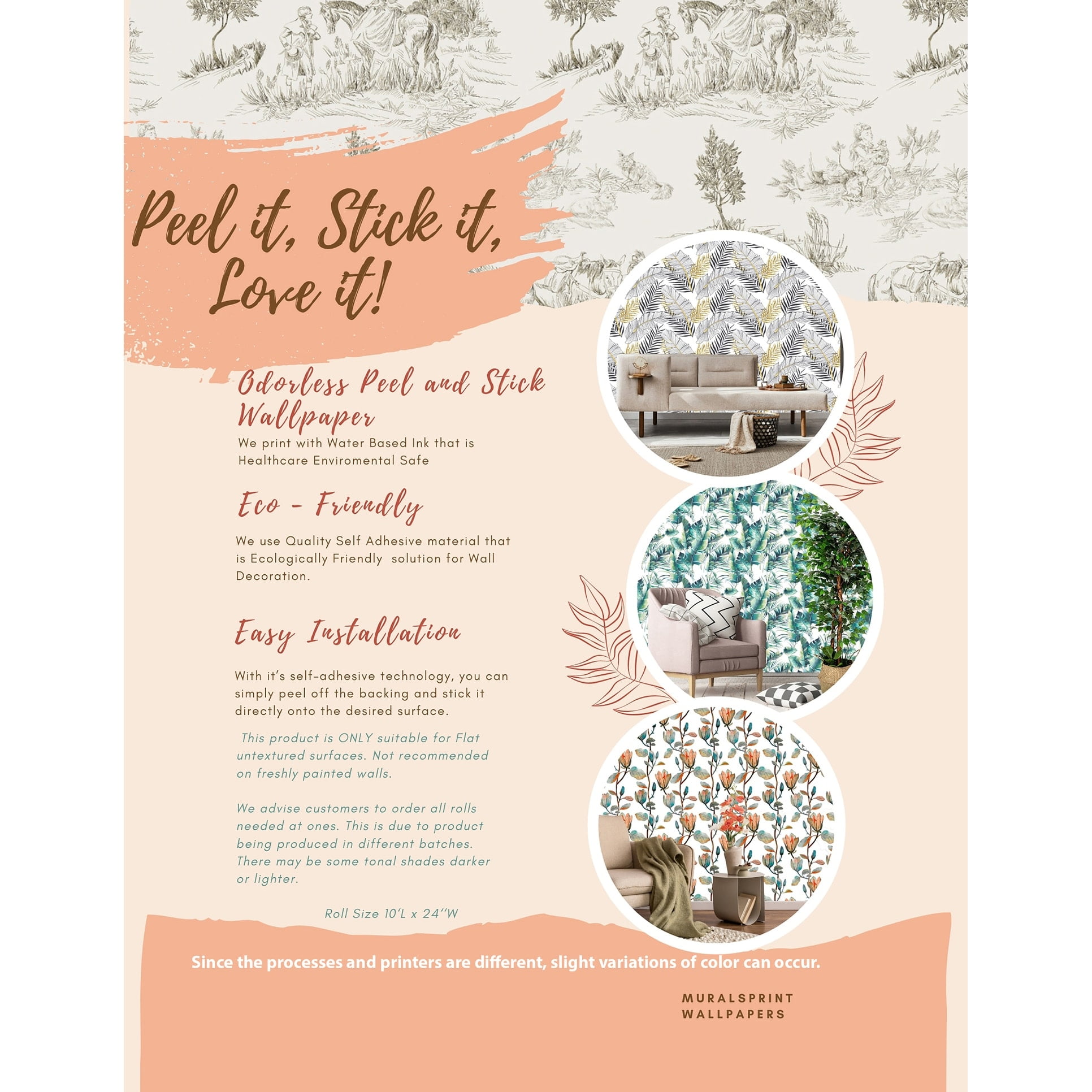 MuralsPrint Pine Floral and Birds Peel and Stick Wallpaper (Green, 10 ft x 24 in) rjkxz