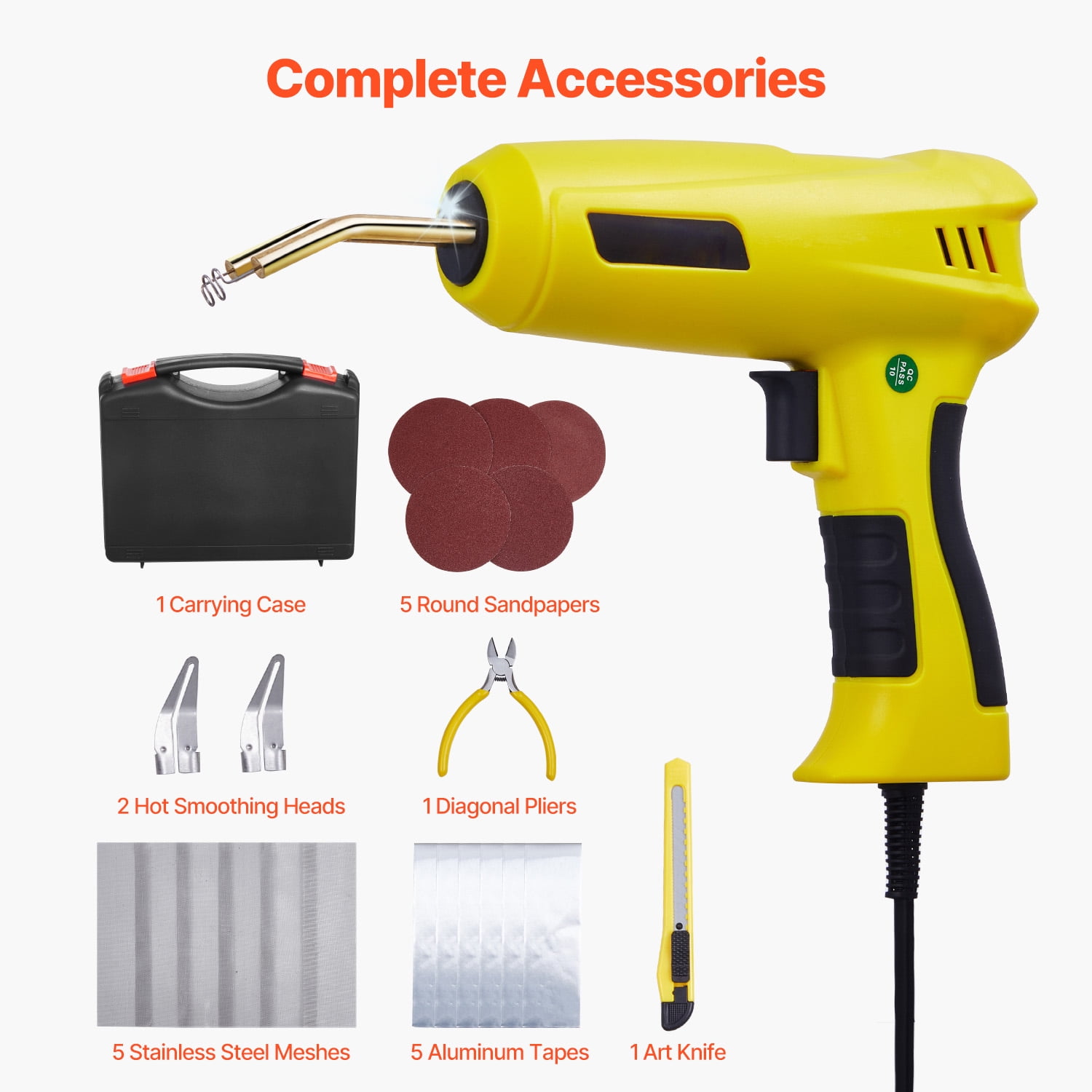 KFFKFF Plastic Welding Kit, 220W Hot Staple Welder Gun with 1200 Staples & 76 Welding Rods (Yellow, 1276 Piece Set) gyxee