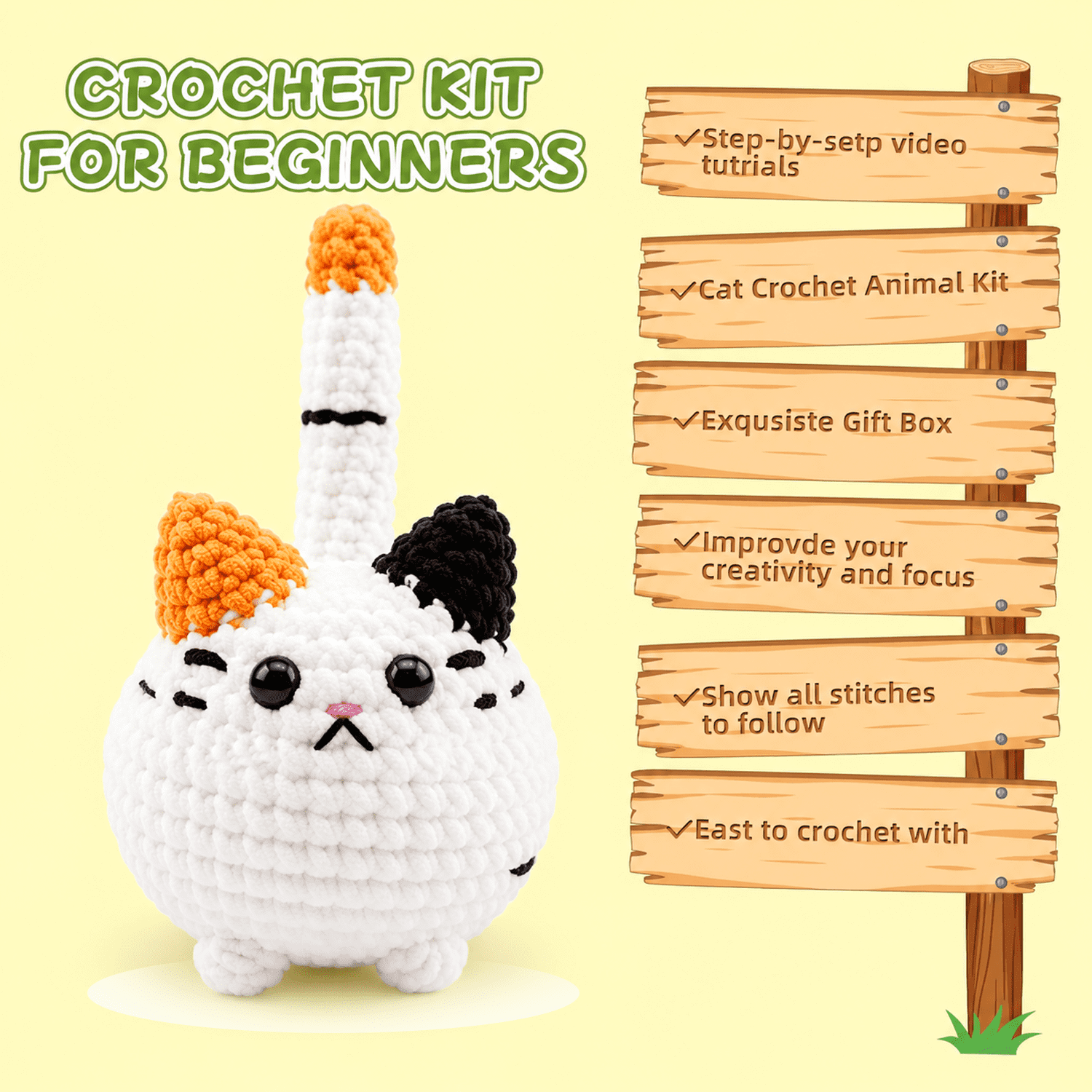 Yarniss Crochet Kit for Beginners (Big Calico Cat, 1 Pack) msvdw