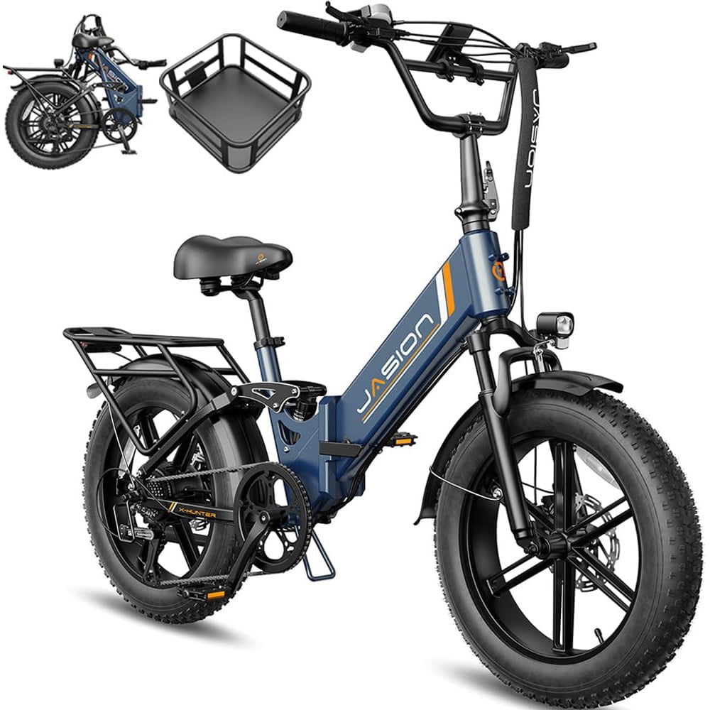 Jasion X-Hunter ST Foldable Electric Bike, 750W Motor with 48V 13Ah Battery, Full Suspension Fat Tire E-Bike for Adults (Blue, 20 in) 8dql5