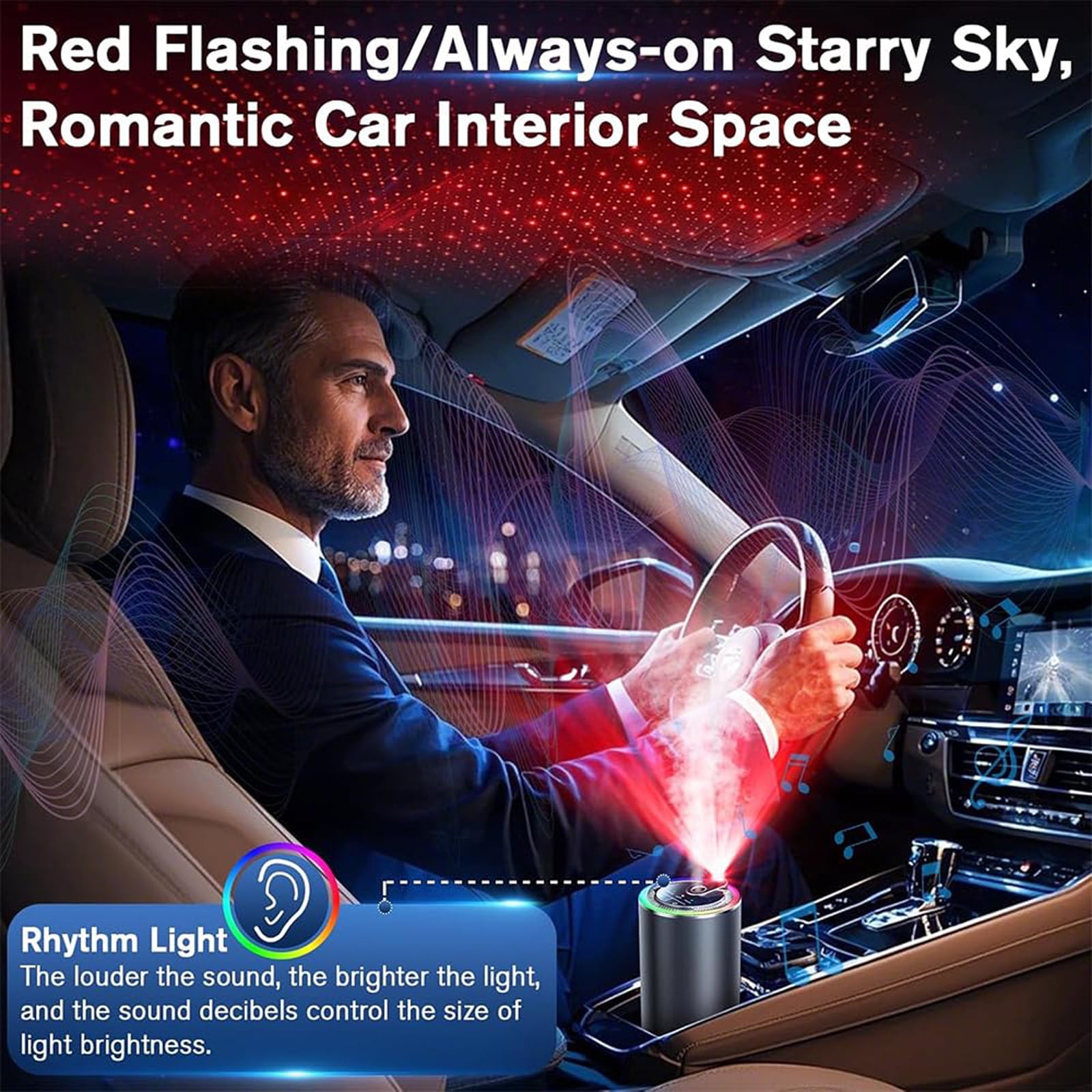 ECLA Intelligent Car Air Freshener with Starry Sky Rhythm Light, Rechargeable Automatic Aroma Diffuser (Black, 1 Pack) i0az3