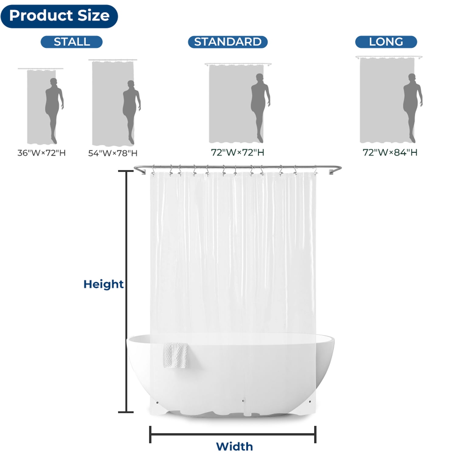 Yiannan PEVA Shower Curtain Liner, Waterproof Heavy-Duty Bathroom Accessory (Clear, 71 in x 72 in) r0od7