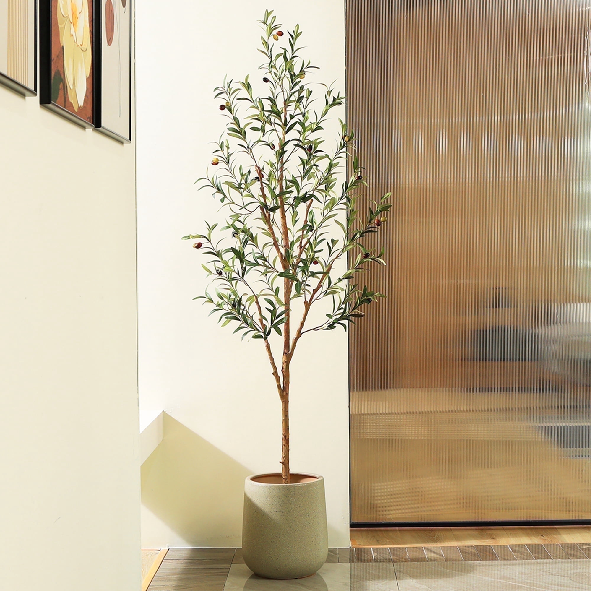 DR.Planzen Artificial Olive Tree, Lifelike Faux Plant with Natural Wood Trunk for Indoor Home Office Decor (6 ft) ww8bg