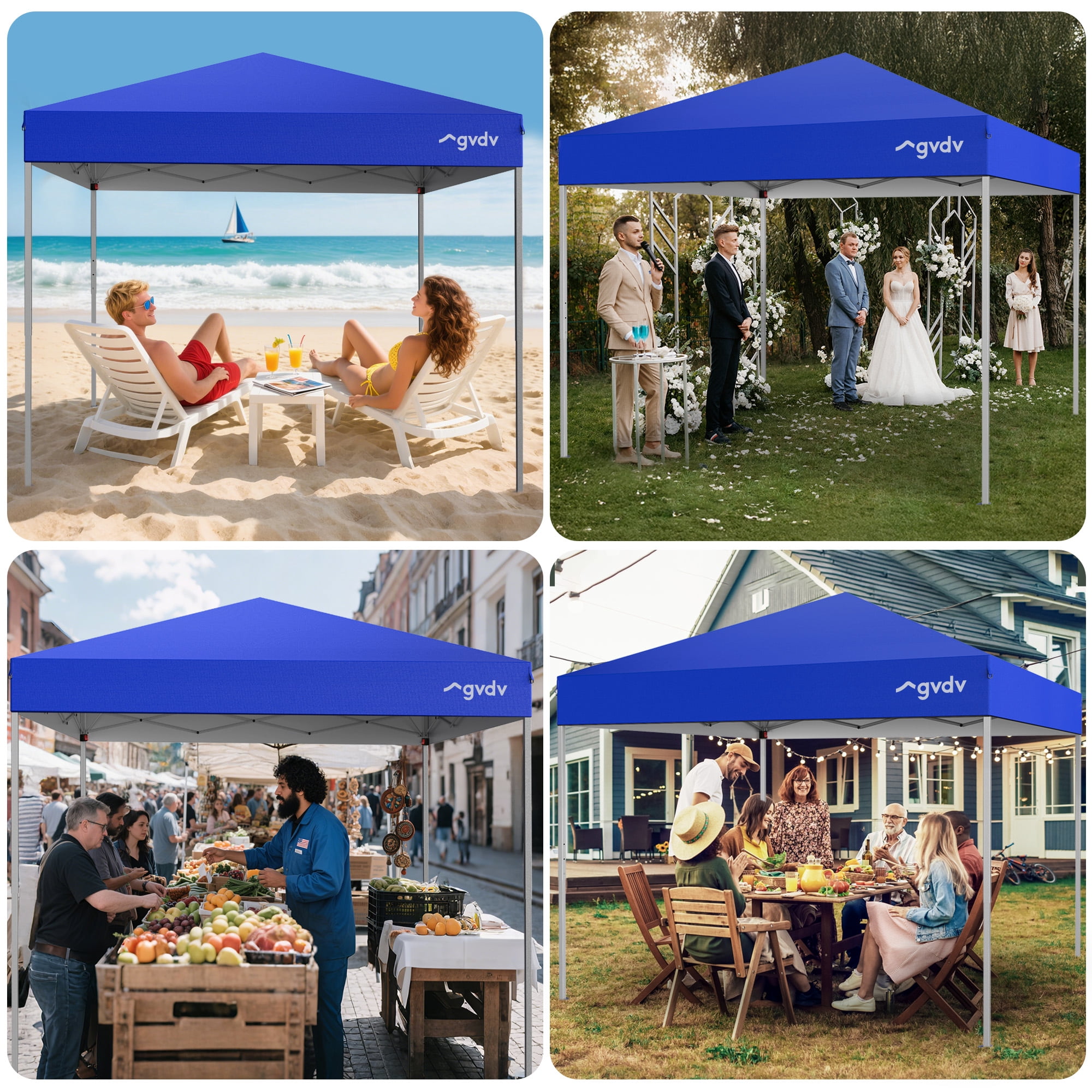 GVDV 10x10 ft Pop-up Canopy Tent, Heavy-Duty Outdoor Gazebo with Adjustable Height (Blue, 10x10 ft) k4s2a