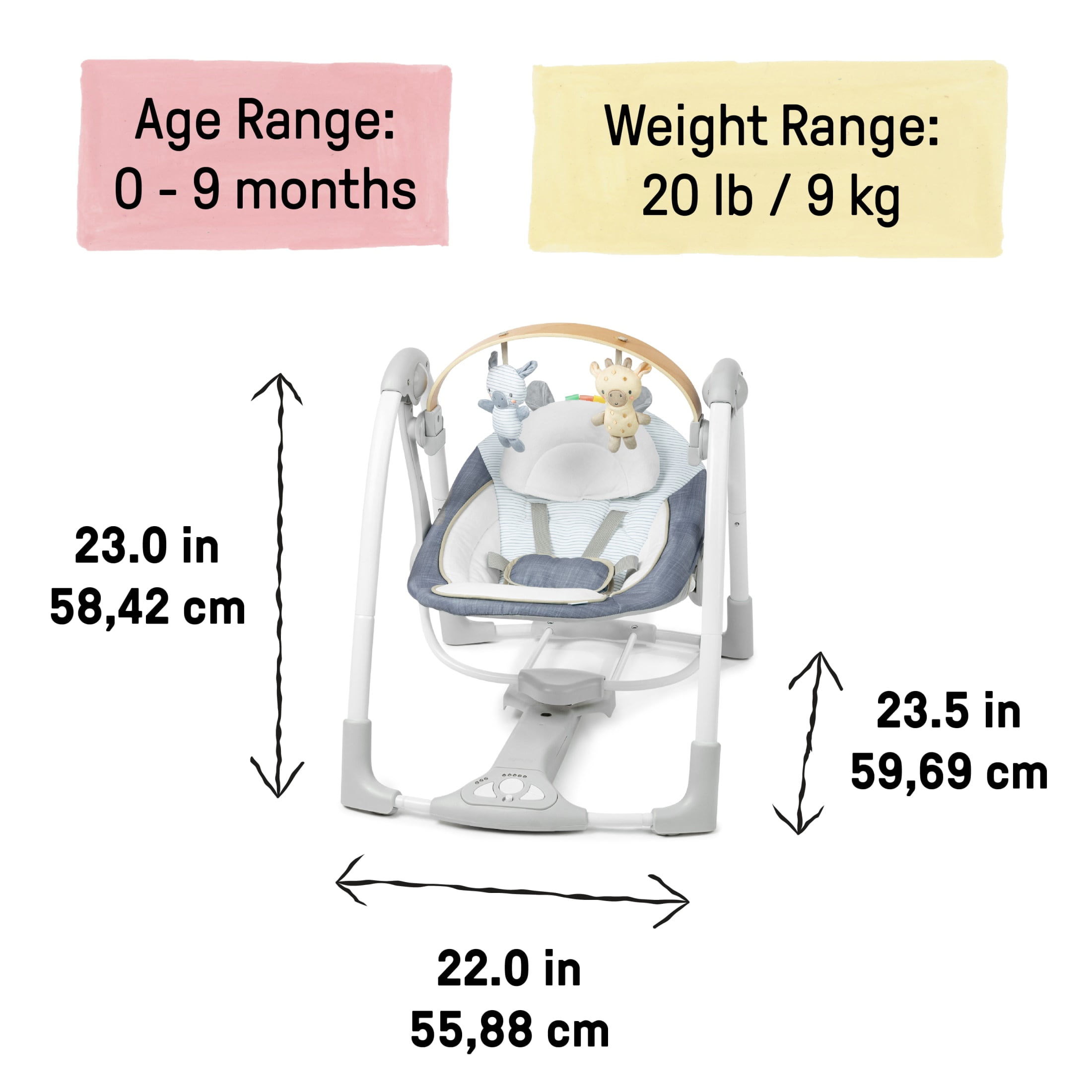 Ingenuity Swing 'n Go Portable Baby Swing, Compact Foldable Infant Rocker with 5 Speeds and Music (Chambray Blue, 20 lb Capacity) 1ieis