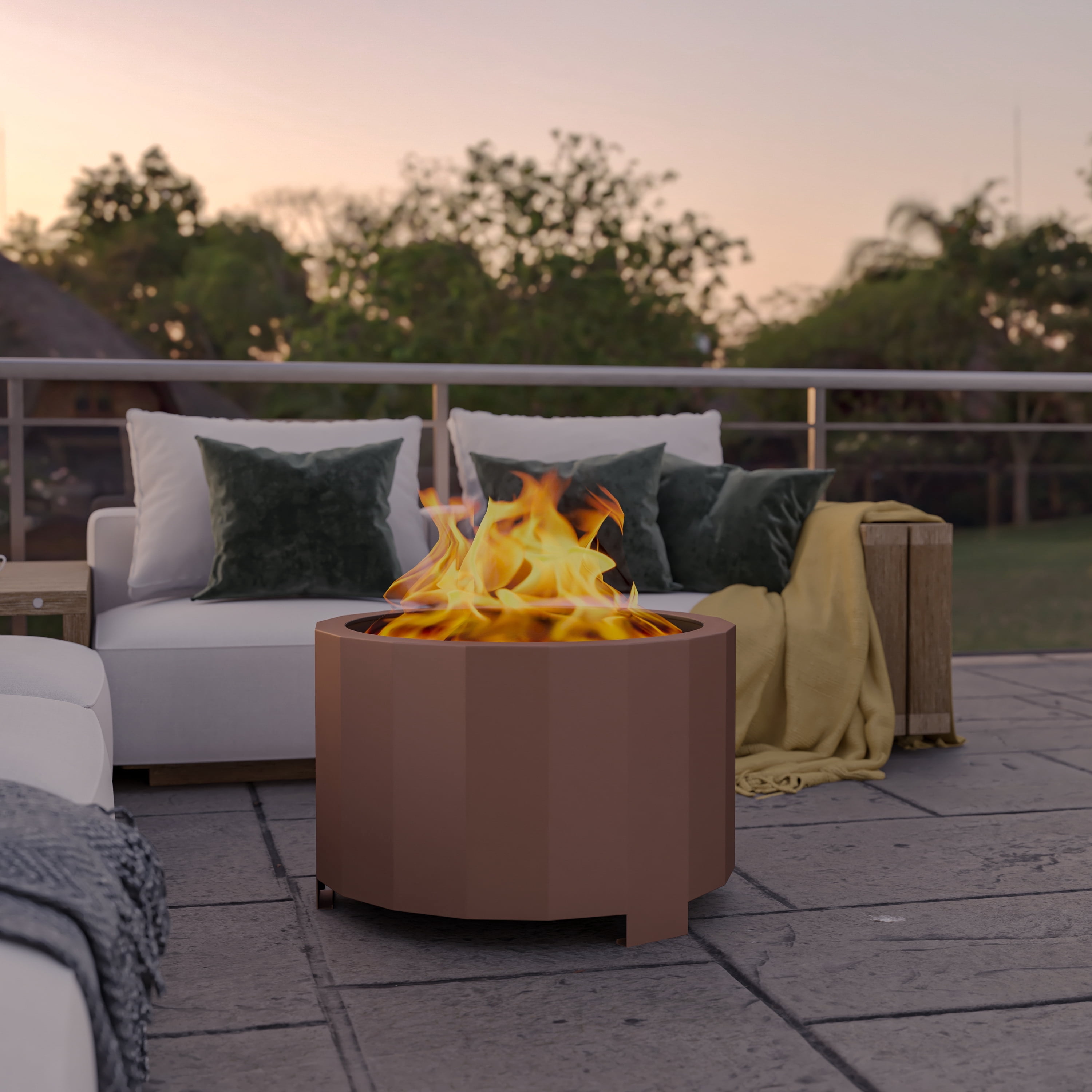 BizChair 27 inch Smokeless Outdoor Wood Burning Fire Pit with Waterproof Cover (Bronze, 27 in) 8eqga