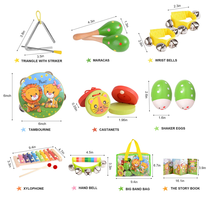 OATHX Wooden Musical Instrument Set for Toddlers and Kids (Green, 16-Piece) e8pwk