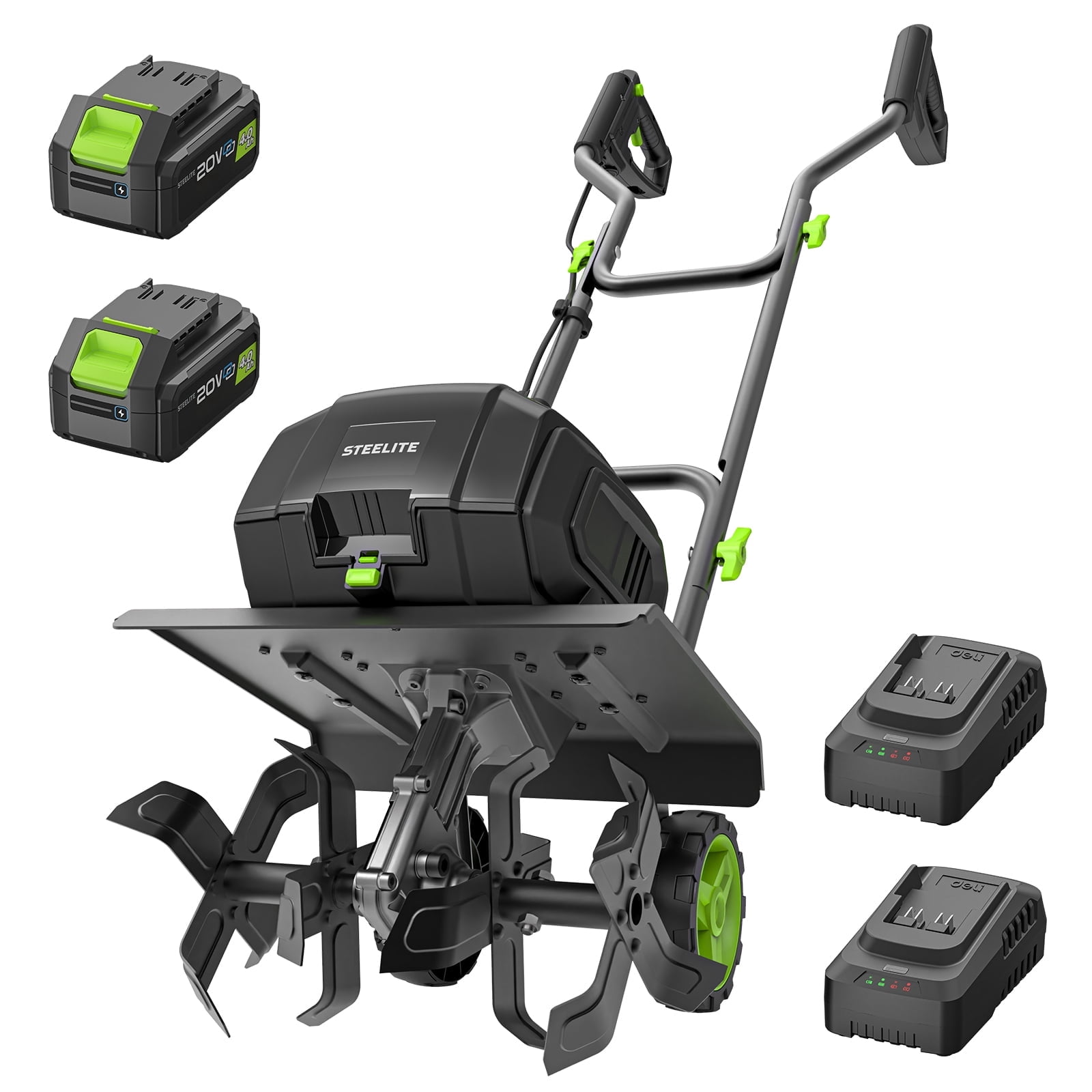 Steelite 42V Cordless Garden Tiller with Brushless Motor, 14-Inch Width, Includes Dual 4.0 Ah Batteries 972uf