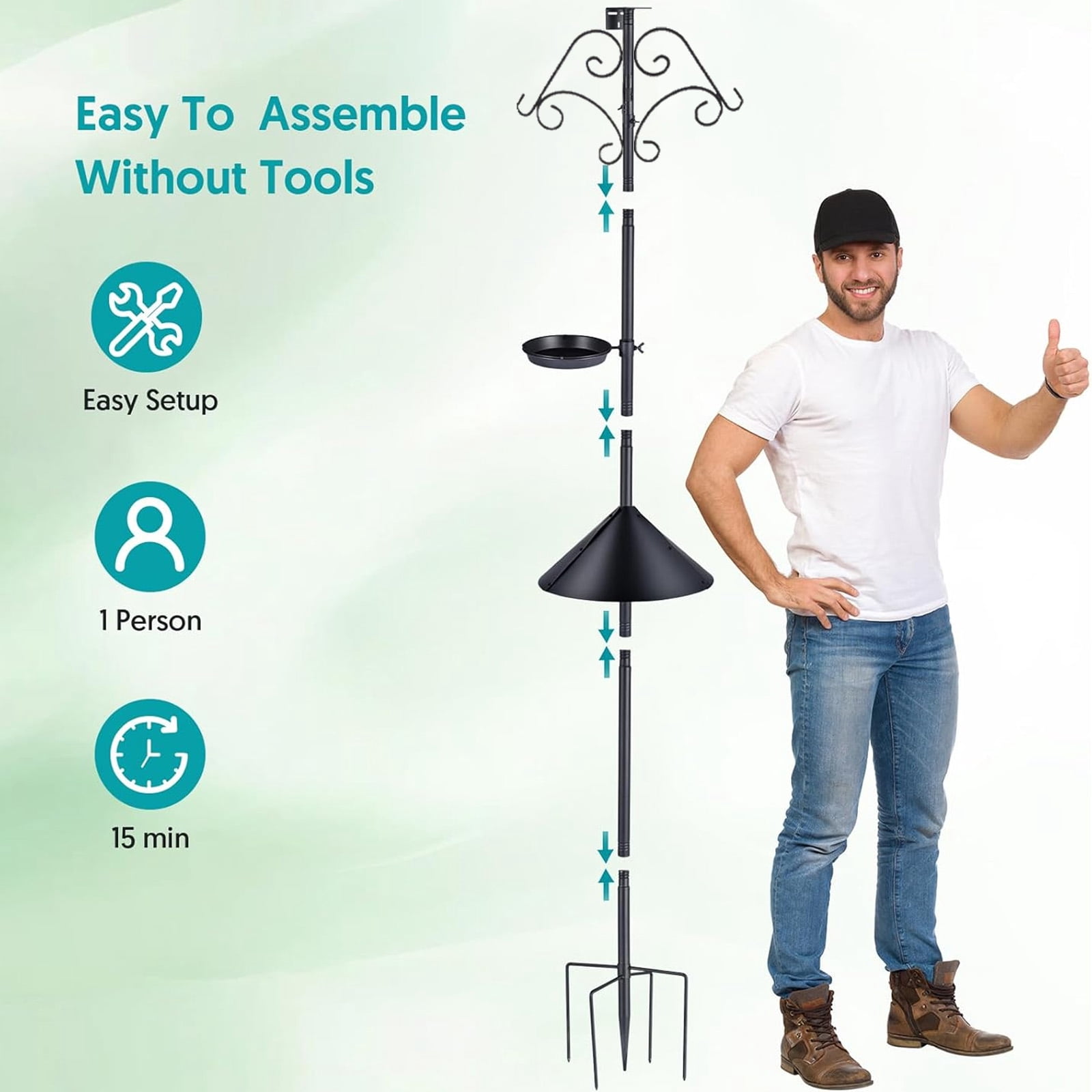Saburrnity Bird Feeder Pole Stand (Heavy-Duty Metal, 92 in) 5fa1r