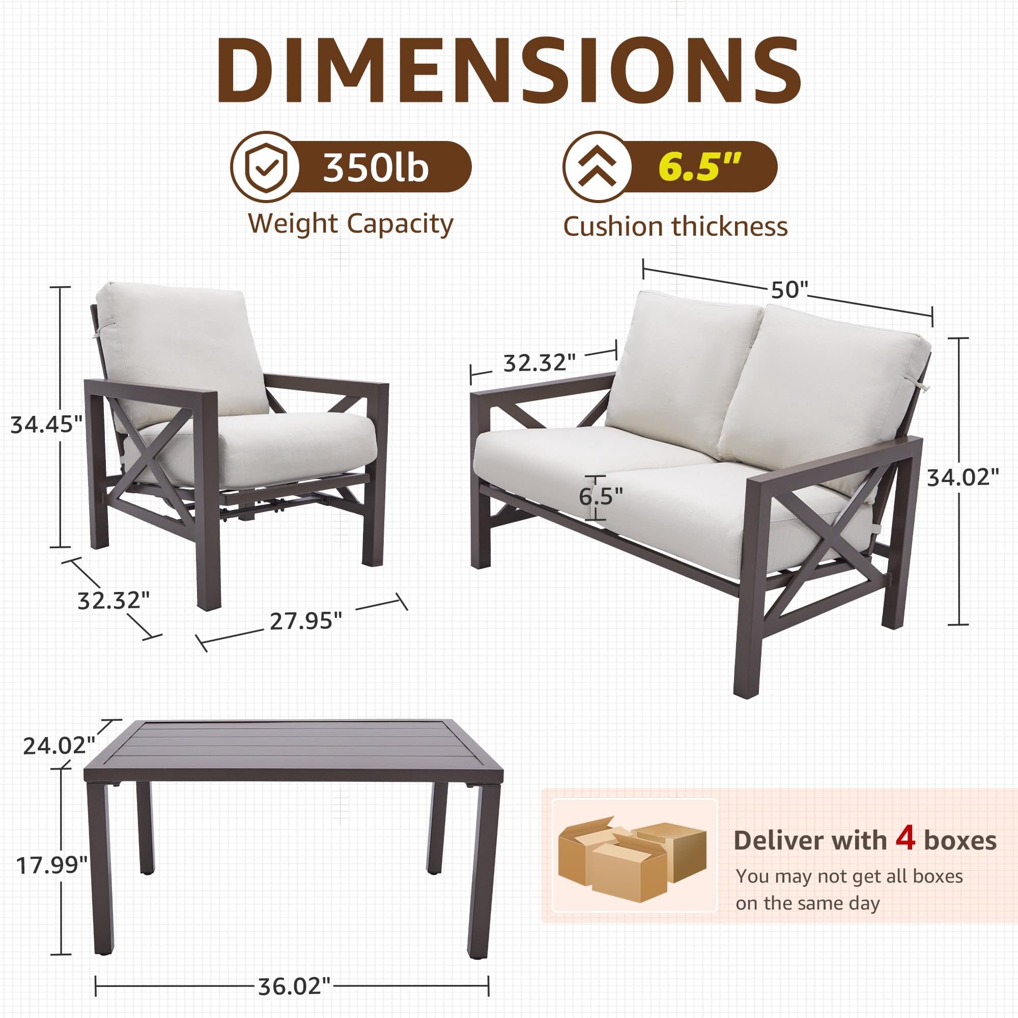 NATURAL EXPRESSIONS 4-Piece Metal Patio Furniture Set with Motion Rocking Chairs and 6.5 in Cushions (Beige, 4-Piece Set) p739r