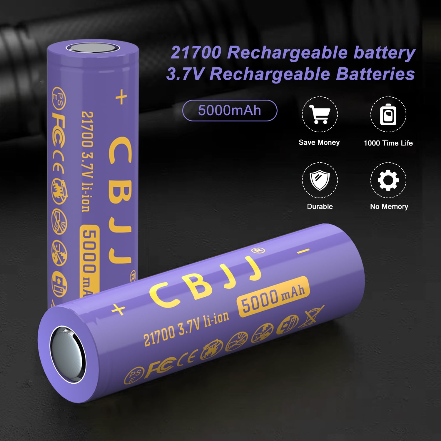 CBJJ 21700 Rechargeable Li-ion Battery 3.7V 5000mAh High Capacity Flat Top Cell for Flashlights (1 Pack) jowkd