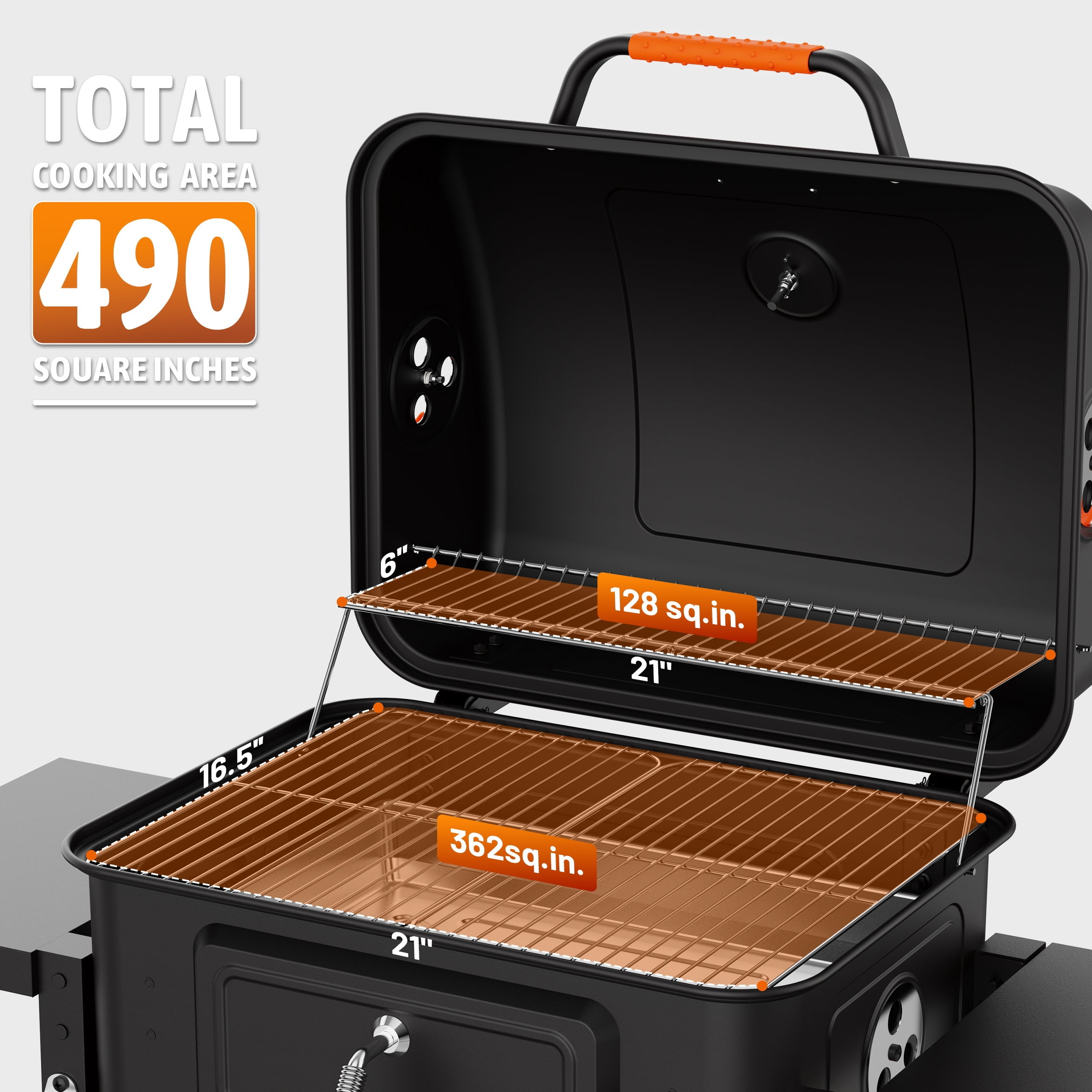 KEYO GRILL Large Charcoal Grill with Foldable Side Tables and Height-Adjustable Ash Pan (Black, 44.5 in x 36 in x 22 in) 4njvm