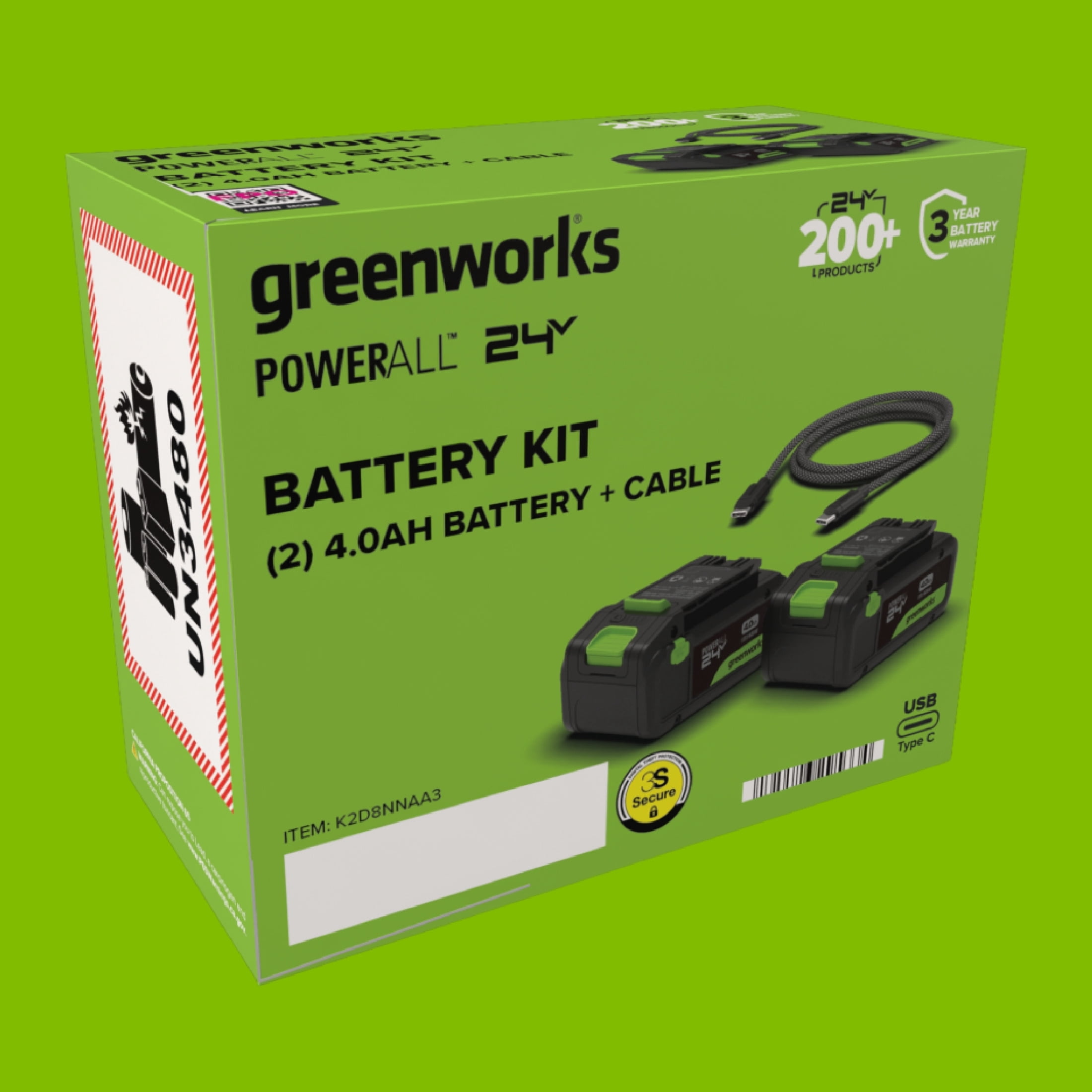 Greenworks PowerAll 24V Lithium-Ion Battery (2-Pack, 4.0Ah, with Charging Cable) 9u5ms