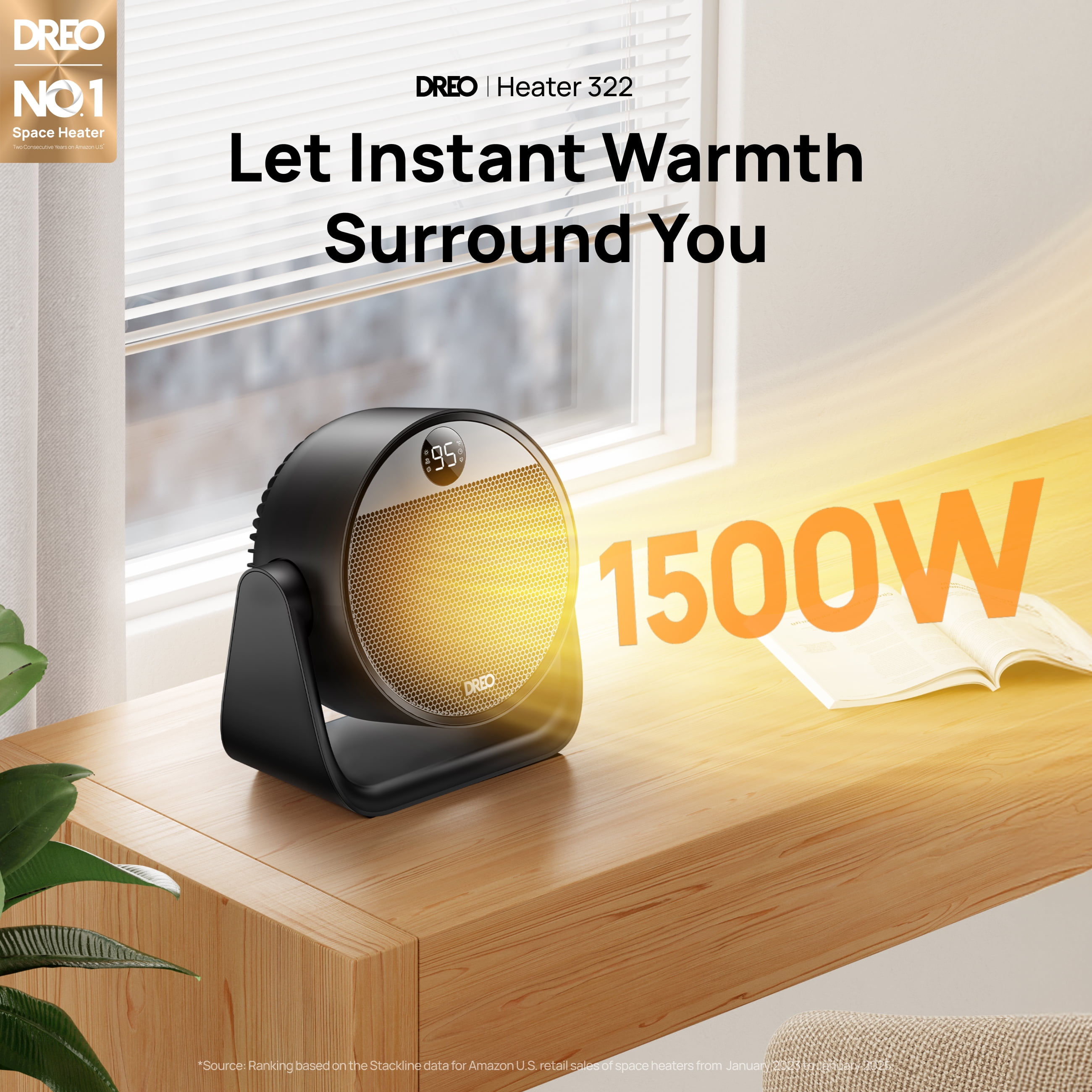 DREO Space Heater, Portable Electric Heater with 60° Tilt, Thermostat, Remote Control, 3 Modes (Black, 1500W) gbn69