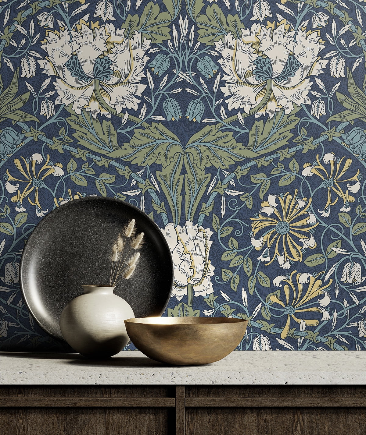 NextWall Ogee Flora Peel and Stick Wallpaper (Floral, 20.9 in. W x 18 ft. L) yigvj