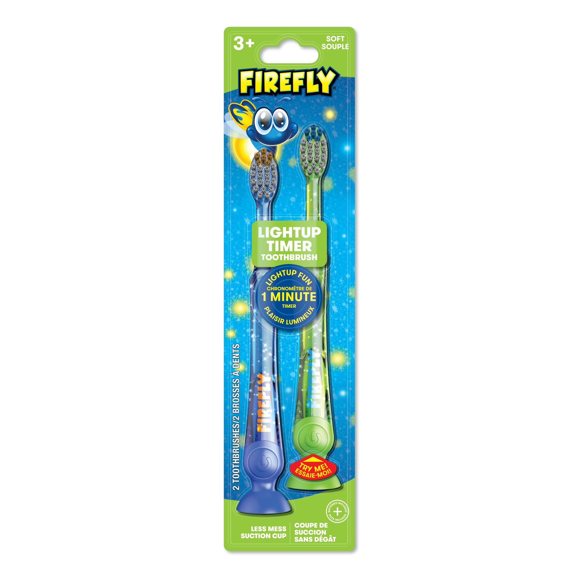Firefly Kids Light Up Timer Toothbrush, Soft Bristles, Oral Care Set (Blue and Green, 2 Count) alqsg