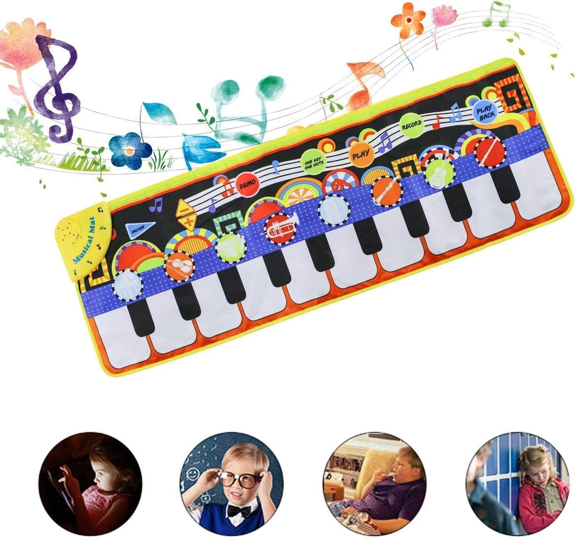 Somnr Piano Play Music Mat for Kids, Interactive Floor Keyboard with 8 Musical Instruments (43 in x 14 in) 0qx8n